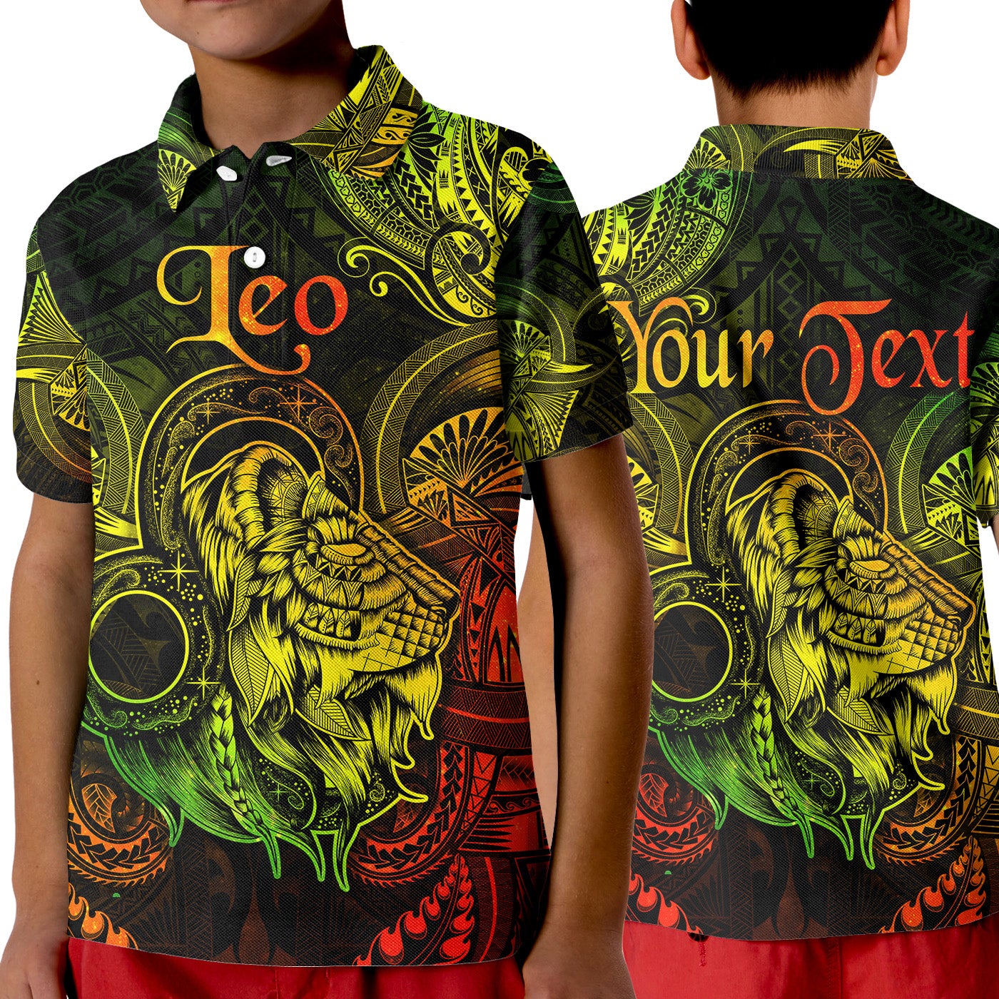 custom-personalised-leo-zodiac-polynesian-polo-shirt-kid-unique-style-reggae