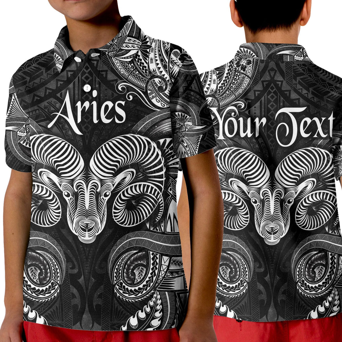 Custom Aries Zodiac Polynesian Polo Shirt KID Unique Style Black LT8 - Wonder Print Shop