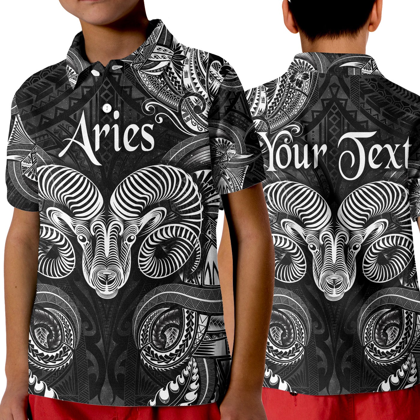 Custom Aries Zodiac Polynesian Polo Shirt KID Unique Style Black LT8 - Wonder Print Shop