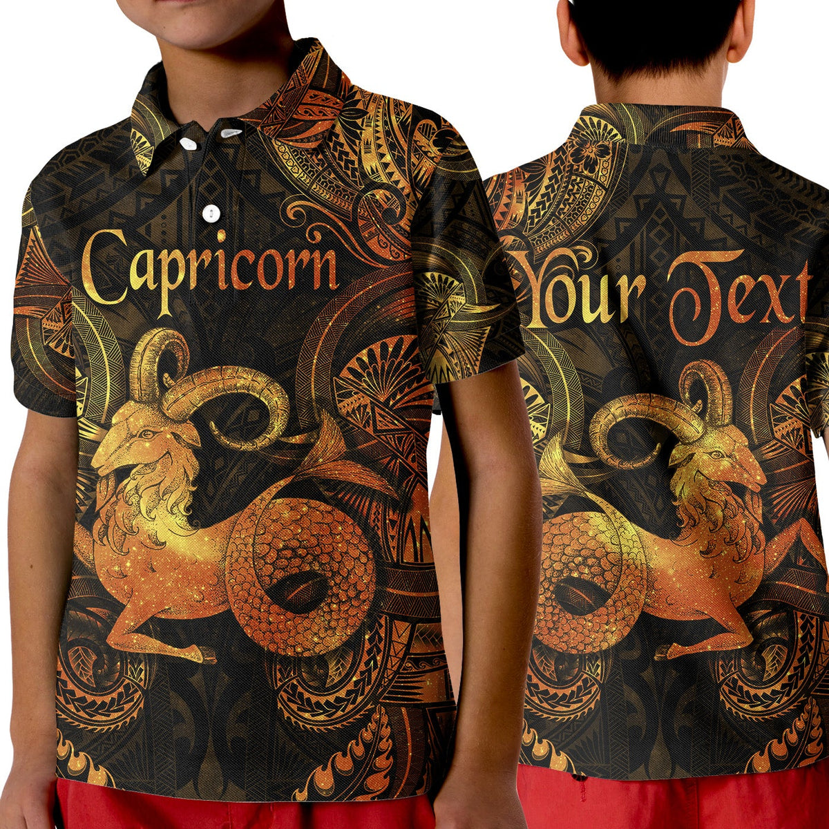 Custom Capricorn Zodiac Polynesian Polo Shirt KID Unique Style Gold LT8 - Wonder Print Shop