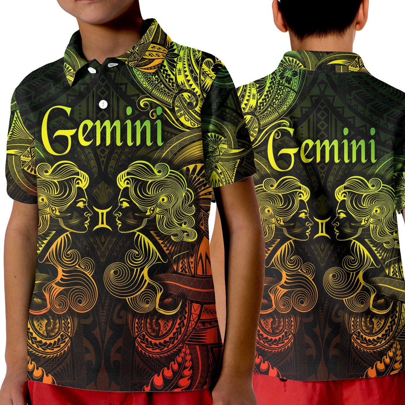 Gemini Zodiac Polynesian Polo Shirt KID Unique Style Reggae LT8 - Wonder Print Shop