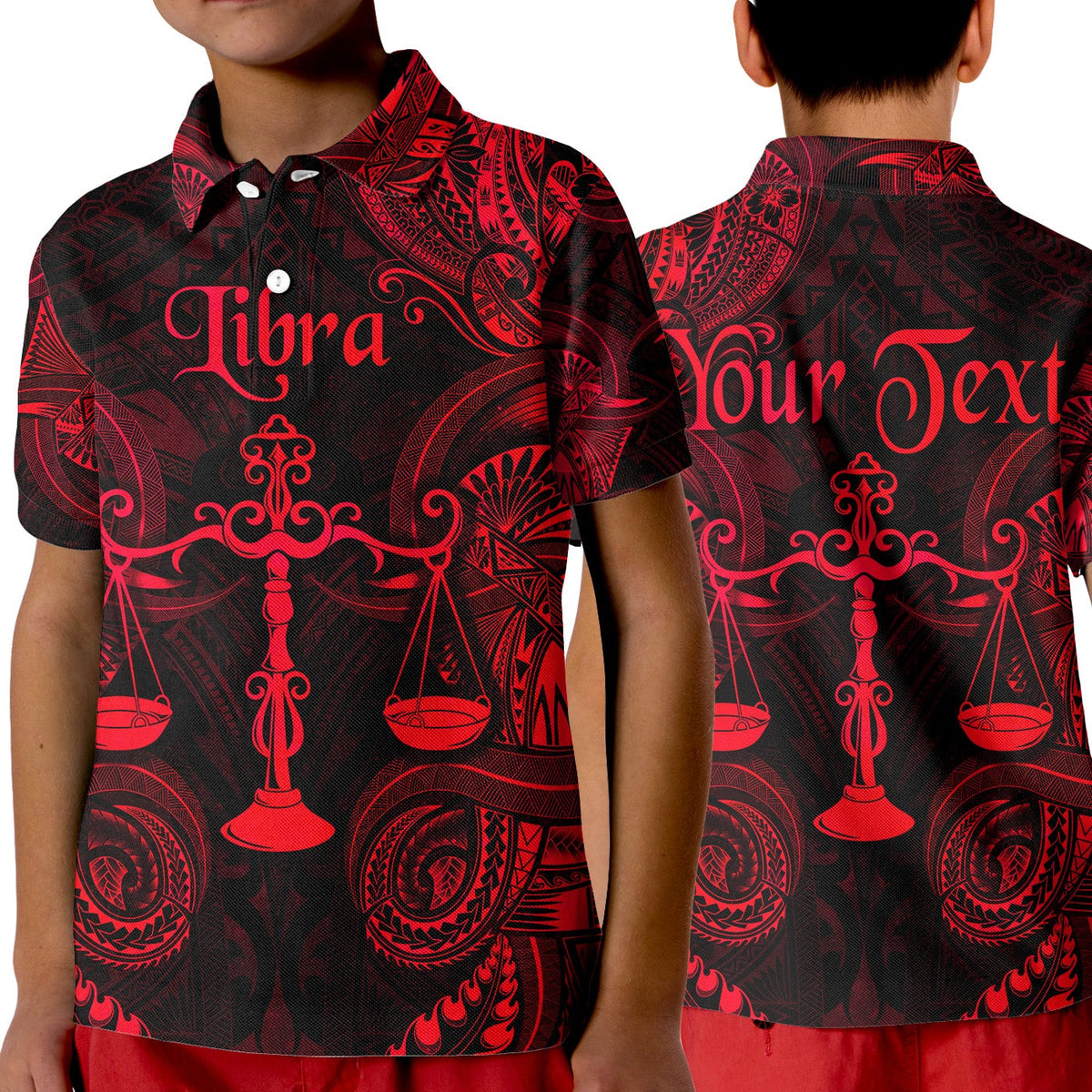 Custom Libra Zodiac Polynesian Polo Shirt KID Unique Style Red LT8 - Wonder Print Shop