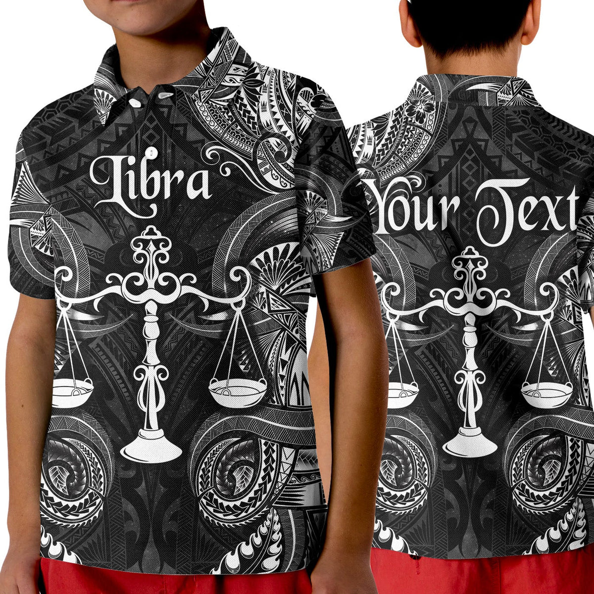 Custom Libra Zodiac Polynesian Polo Shirt KID Unique Style Black LT8 - Wonder Print Shop