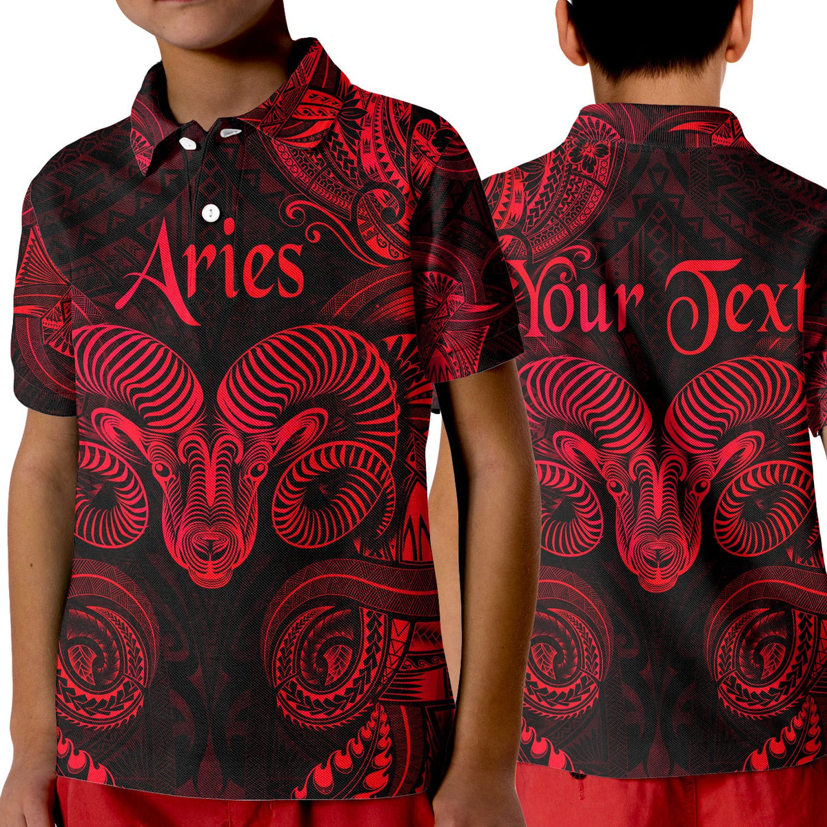 Custom Aries Zodiac Polynesian Polo Shirt KID Unique Style Red LT8 - Wonder Print Shop
