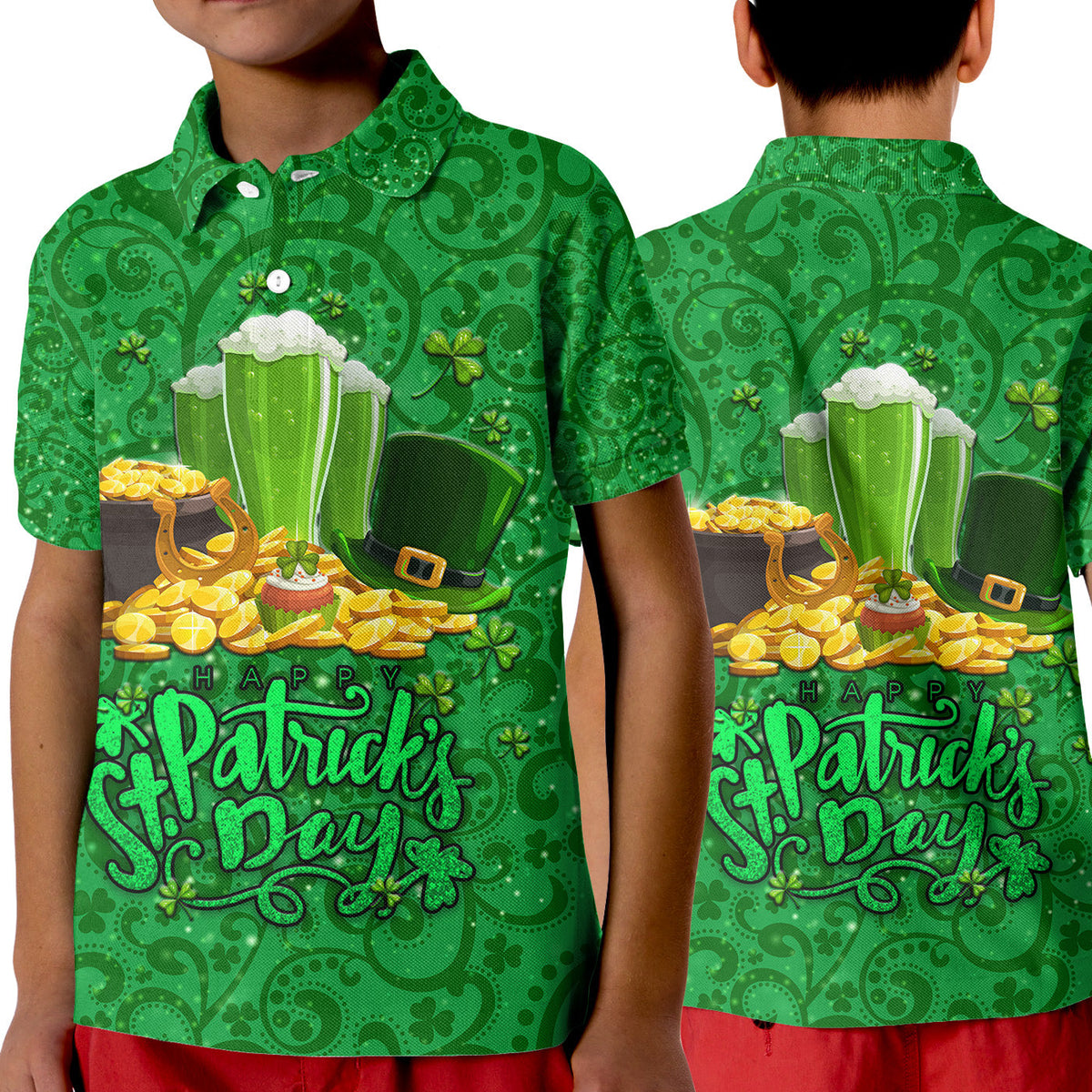 Ireland Polo Shirt Happy Saint Patricks Day KID With Shamrock LT8 - Wonder Print Shop