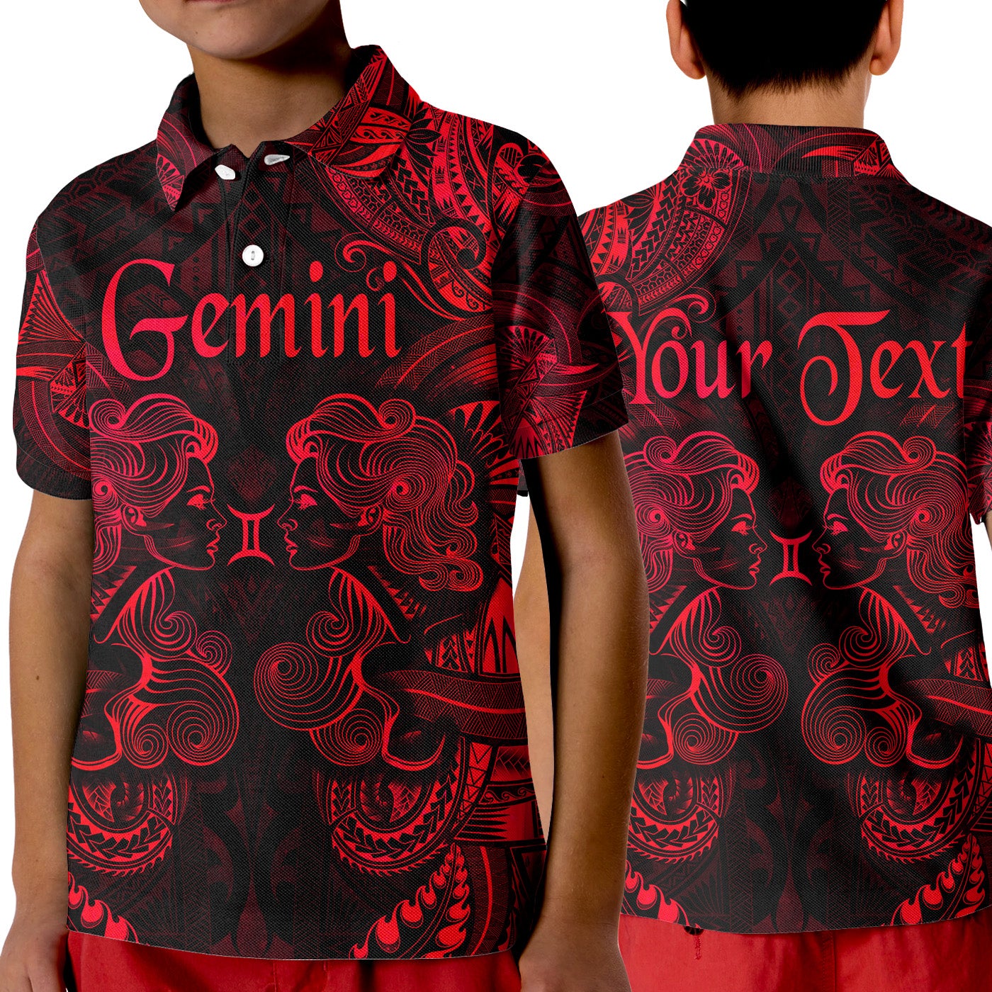 custom-personalised-gemini-zodiac-polynesian-polo-shirt-kid-unique-style-red