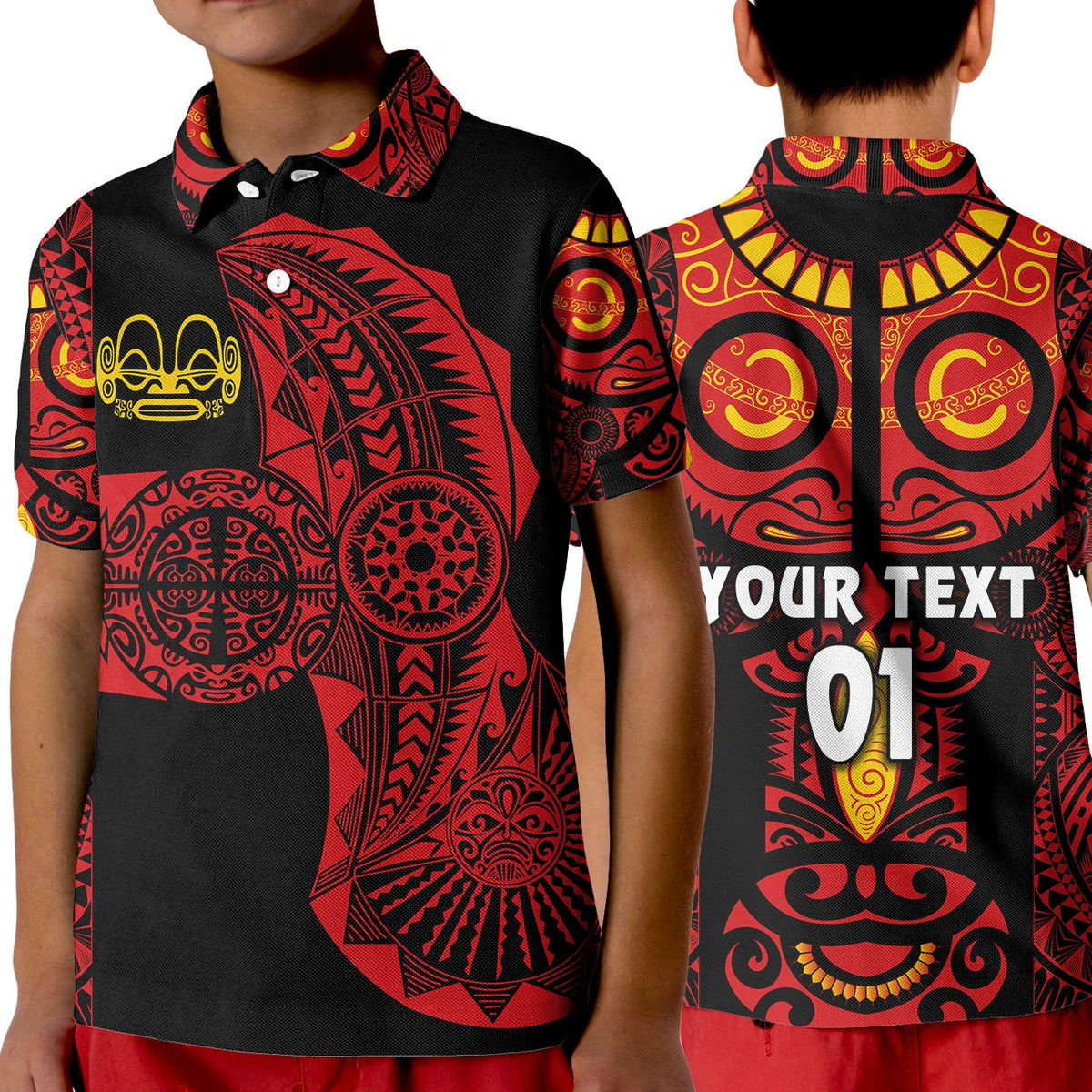 Custom Marquesas Islands Polo Shirt KID Marquesan Tattoo Original Style Red LT8 - Wonder Print Shop