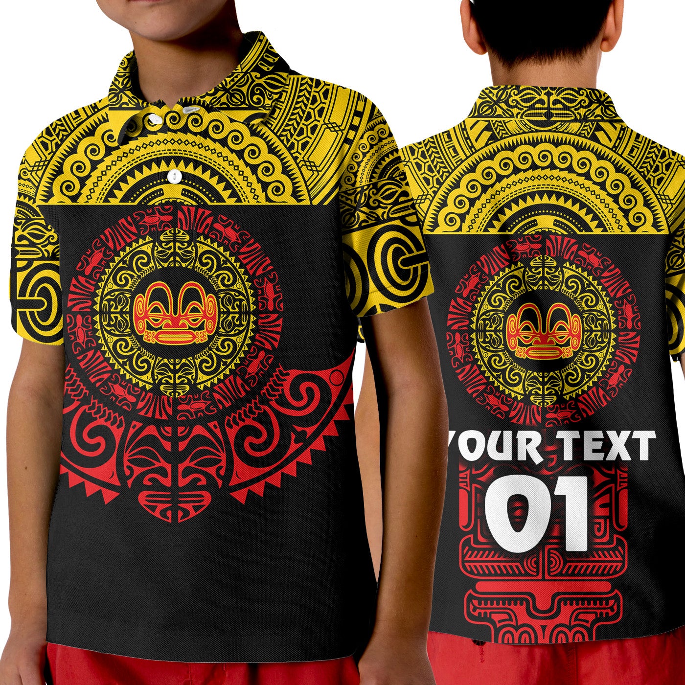 Custom Marquesas Islands Polo Shirt KID Marquesan Tattoo Simplified Version Yellow LT8 - Wonder Print Shop