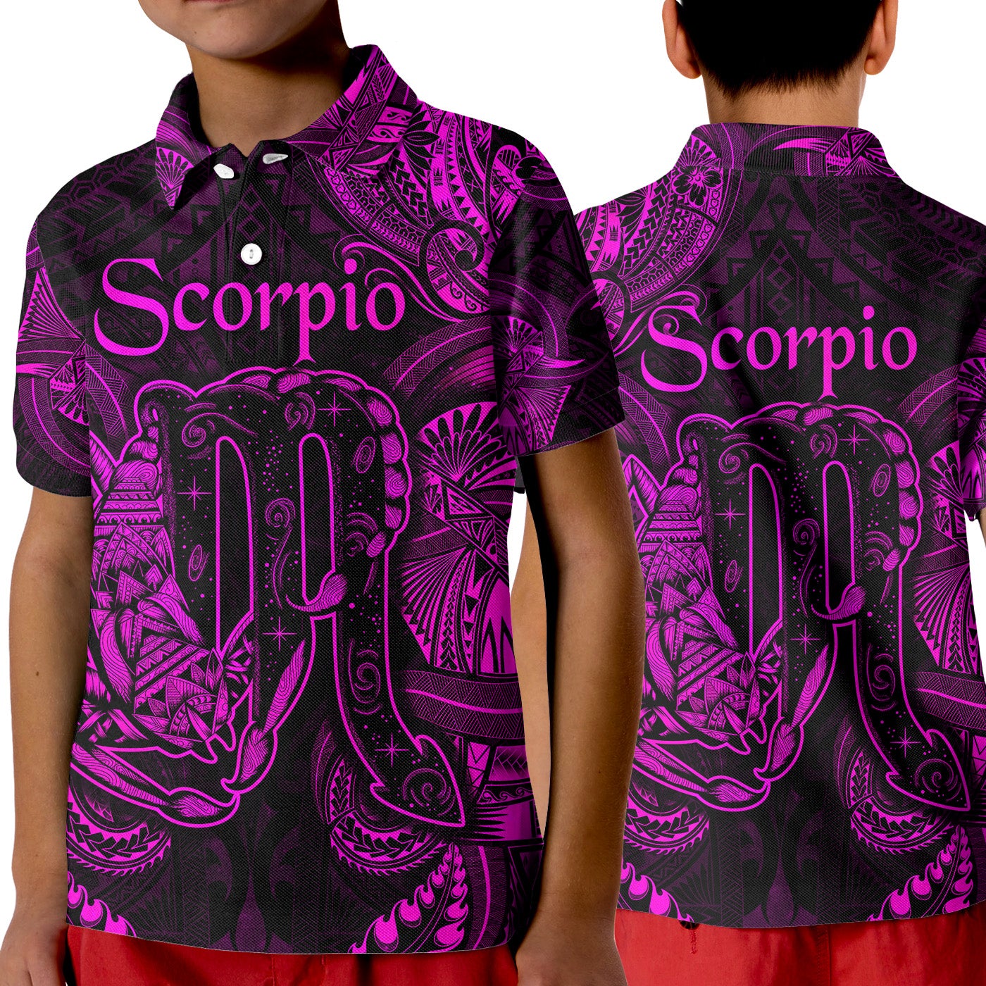 Scorpio Zodiac Polynesian Polo Shirt KID Unique Style Pink LT8 - Wonder Print Shop