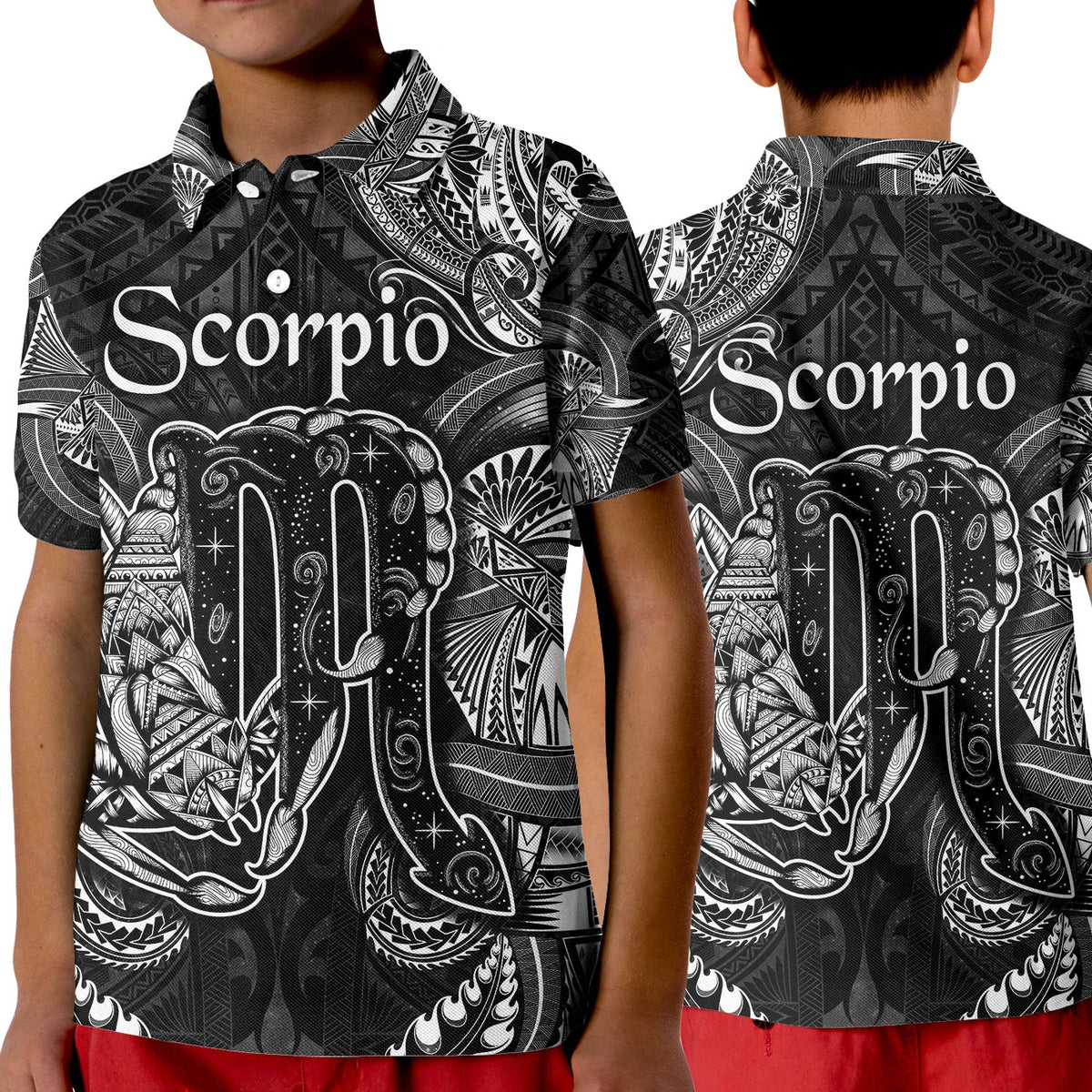 Scorpio Zodiac Polynesian Polo Shirt KID Unique Style Black LT8 - Wonder Print Shop