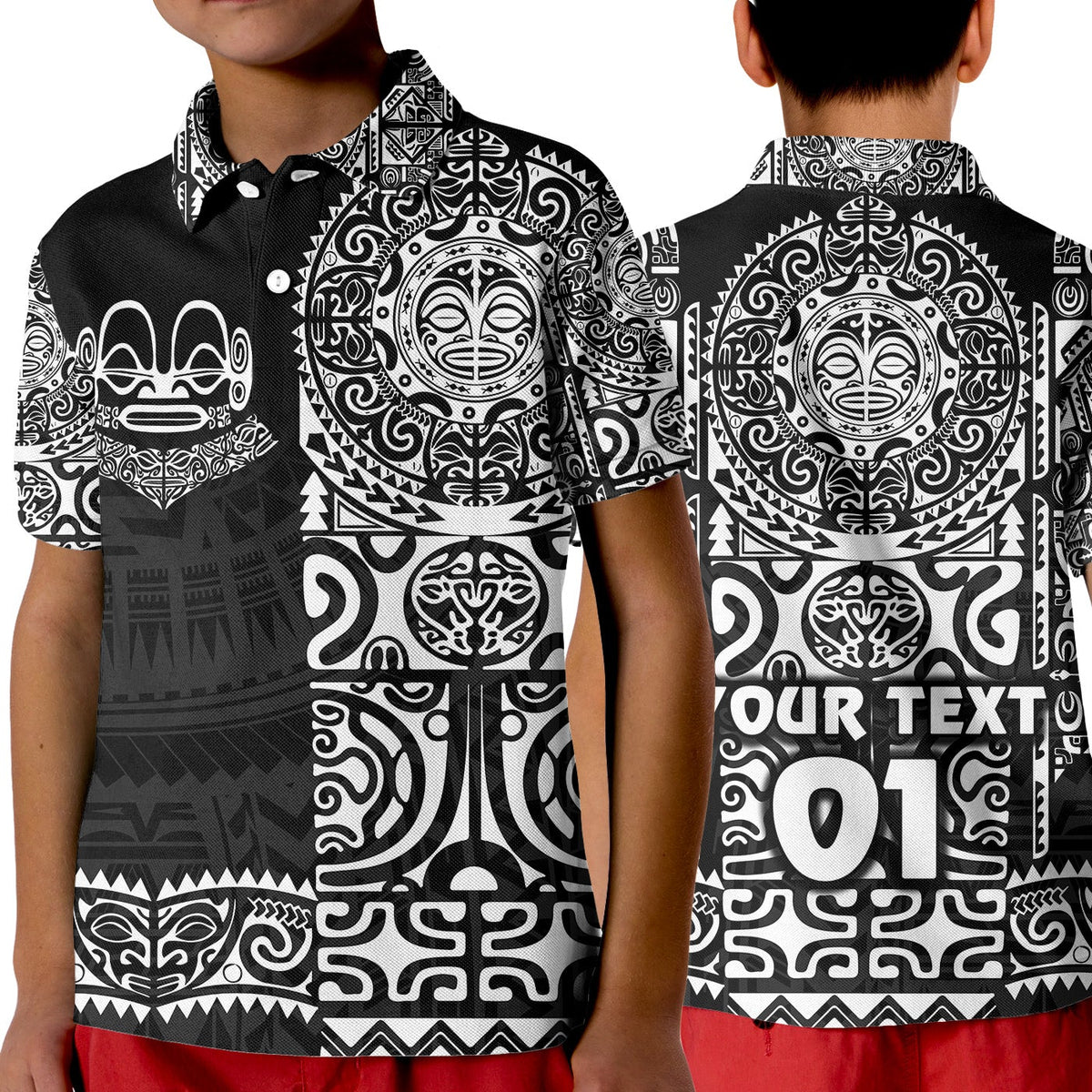 Custom Marquesas Islands Polo Shirt KID Marquesan Tattoo Unique Style Black LT8 - Wonder Print Shop