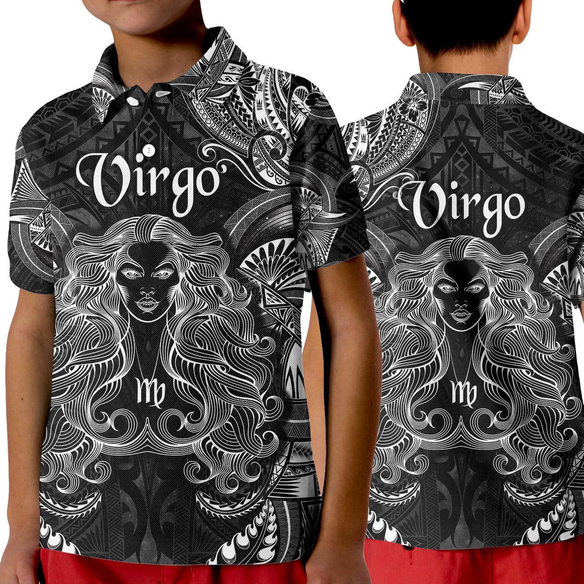Virgo Zodiac Polynesian Polo Shirt KID Unique Style Black LT8 - Wonder Print Shop