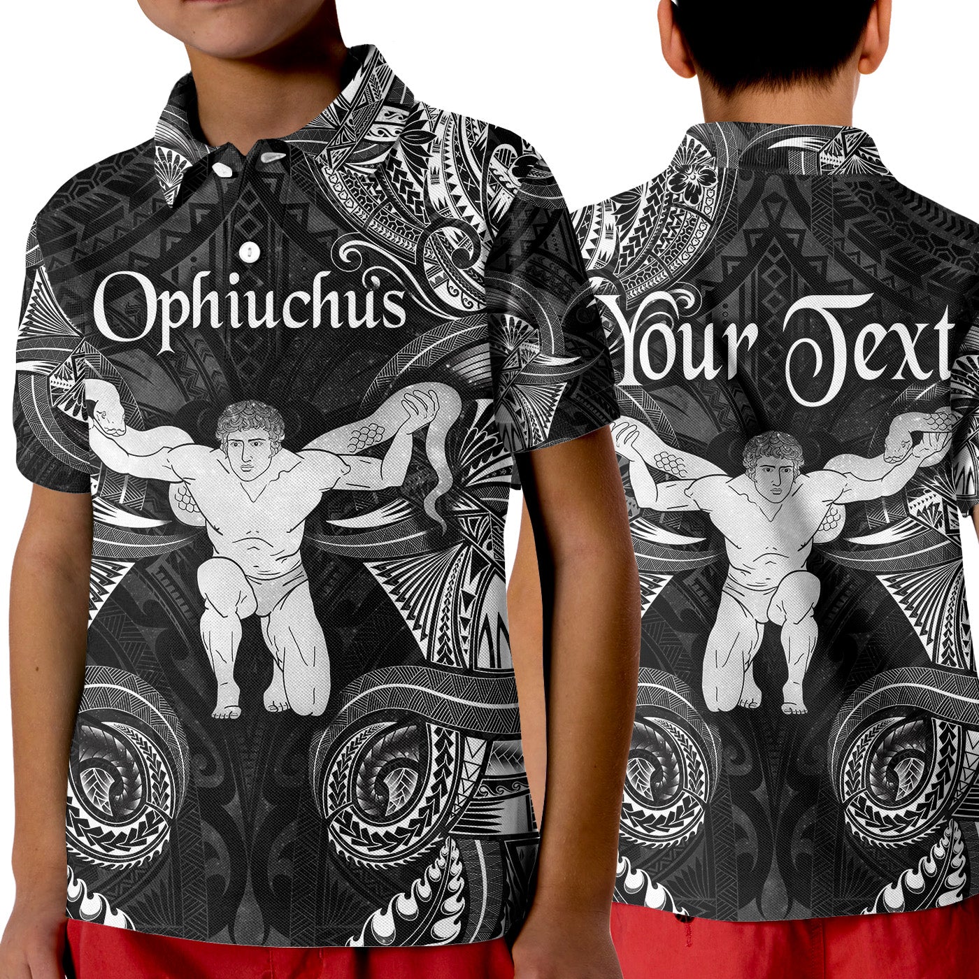 custom-personalised-ophiuchus-zodiac-polynesian-polo-shirt-kid-unique-style-black