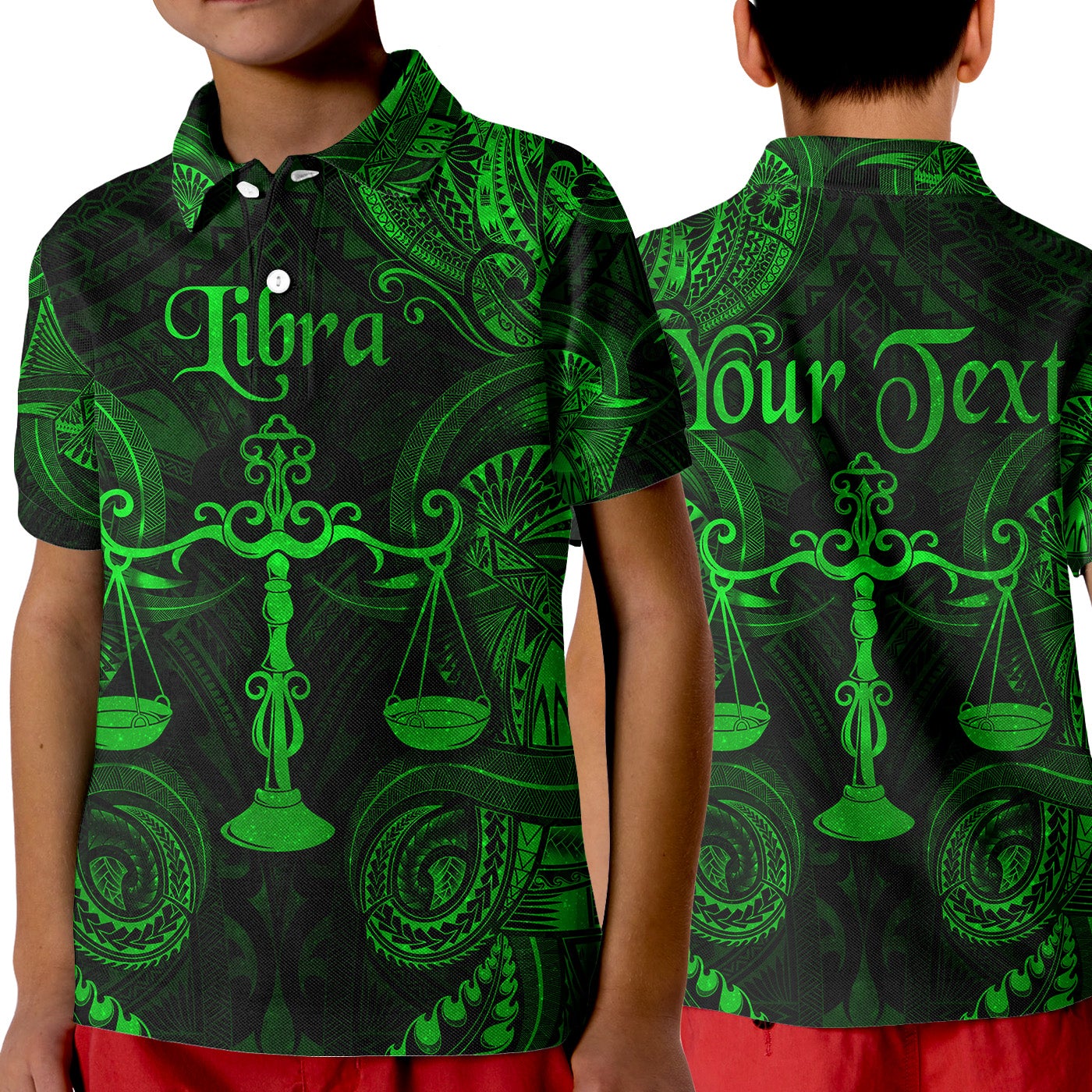 custom-personalised-libra-zodiac-polynesian-polo-shirt-kid-unique-style-green