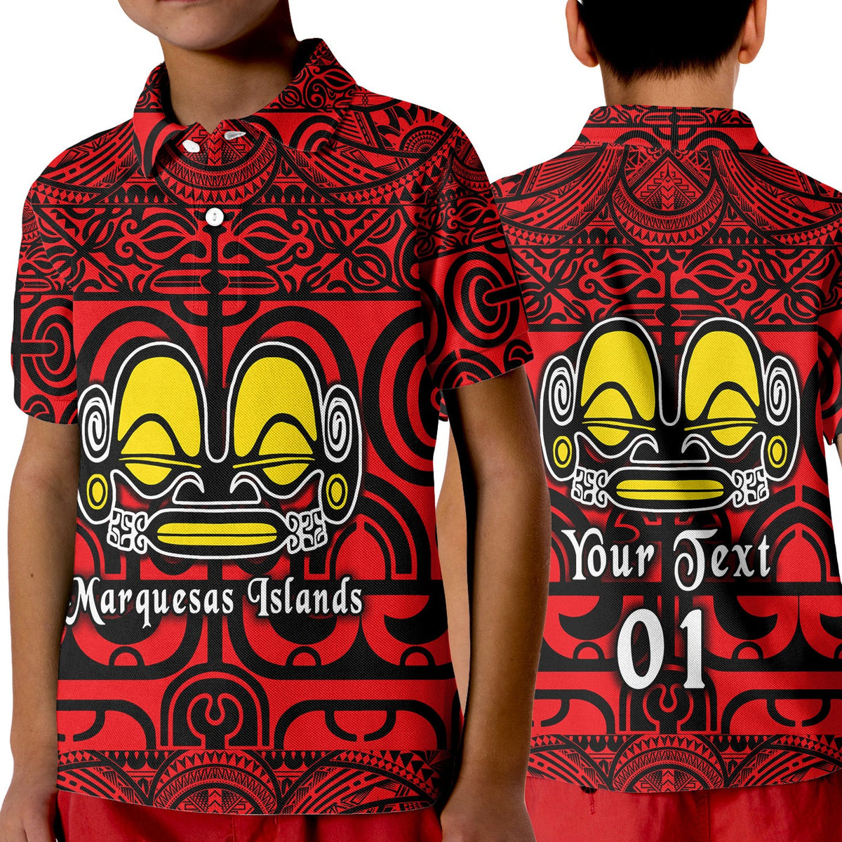 Custom Marquesas Islands Polo Shirt KID Marquesan Tattoo Simple Style Red LT8 - Wonder Print Shop