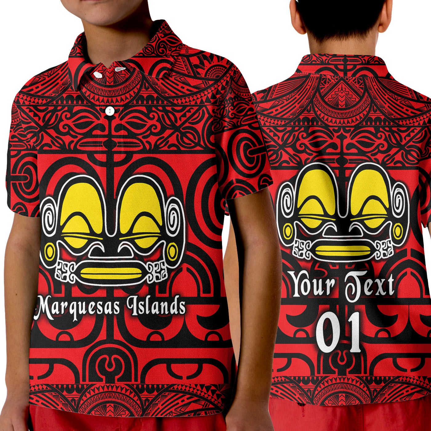 custom-personalised-marquesas-islands-polo-shirt-kid-marquesan-tattoo-simple-style-red