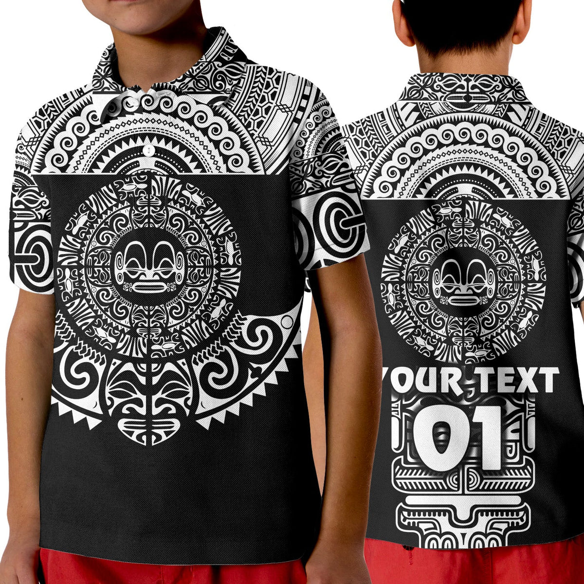 Custom Marquesas Islands Polo Shirt KID Marquesan Tattoo Simplified Version Black LT8 - Wonder Print Shop