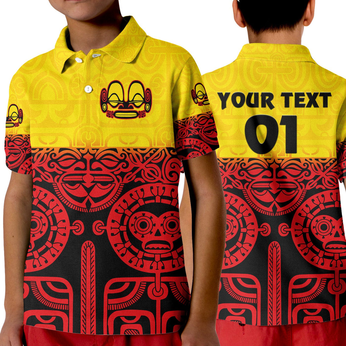 Custom Marquesas Islands Polo Shirt KID Marquesan Tattoo Special Style Gradient Red LT8 - Wonder Print Shop