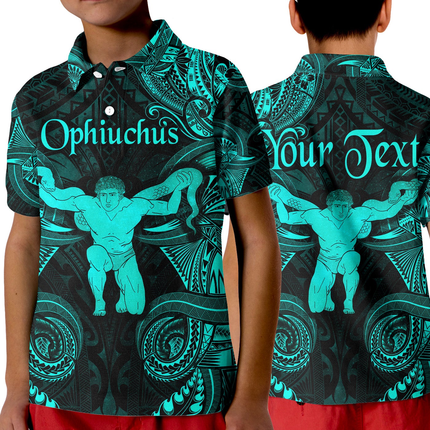 custom-personalised-ophiuchus-zodiac-polynesian-polo-shirt-kid-unique-style-turquoise