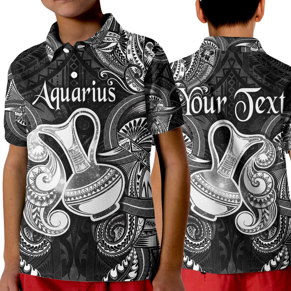 Custom Aquarius Zodiac Polynesian Polo Shirt KID Unique Style Black LT8 - Wonder Print Shop