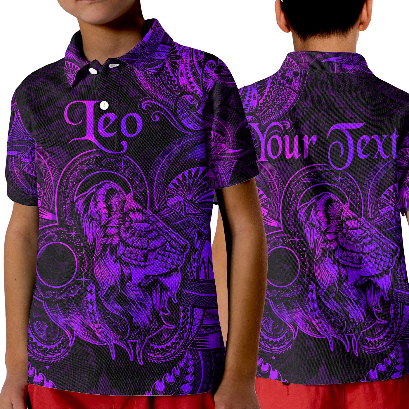 custom-personalised-leo-zodiac-polynesian-polo-shirt-kid-unique-style-purple