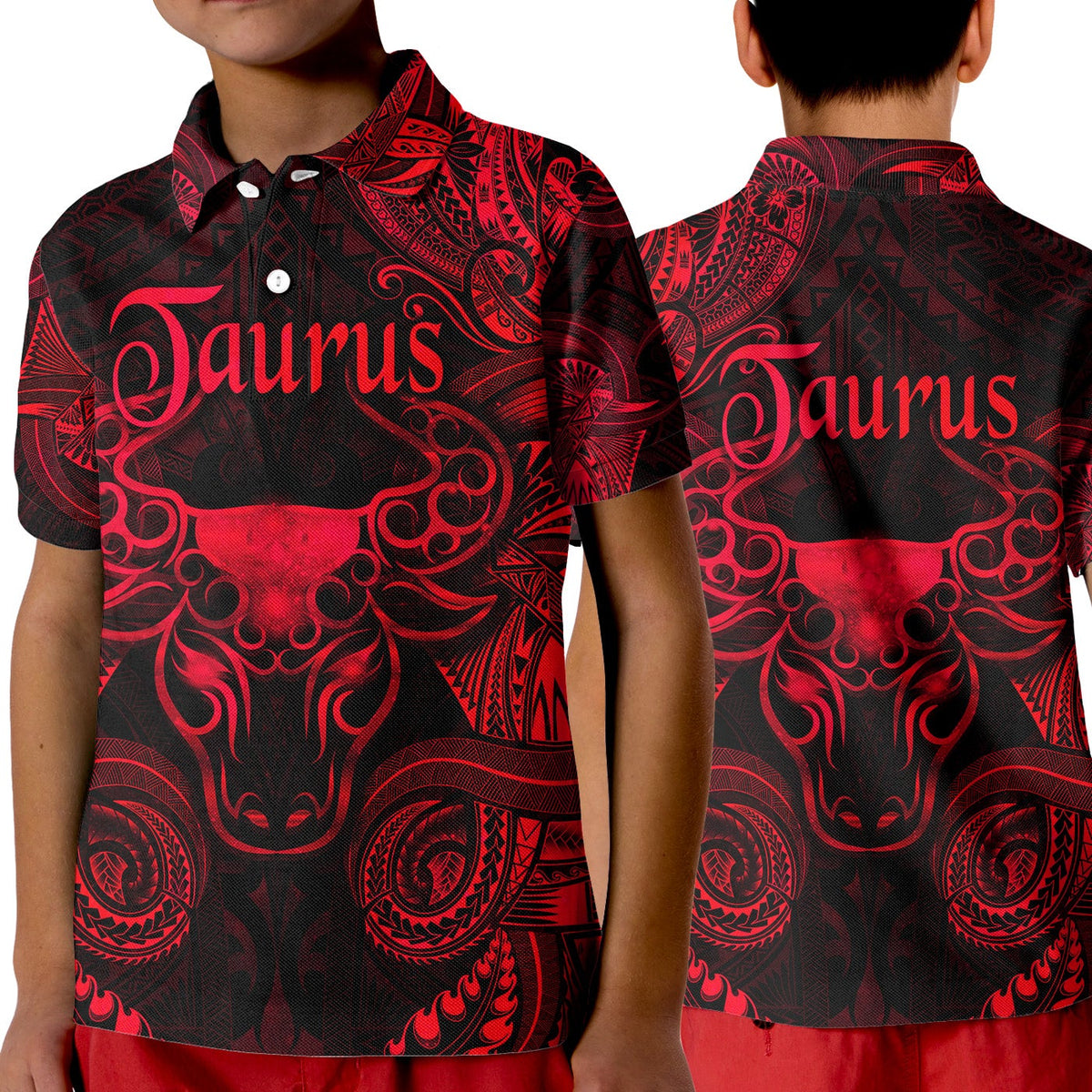 Taurus Zodiac Polynesian Polo Shirt KID Unique Style Red LT8 - Wonder Print Shop
