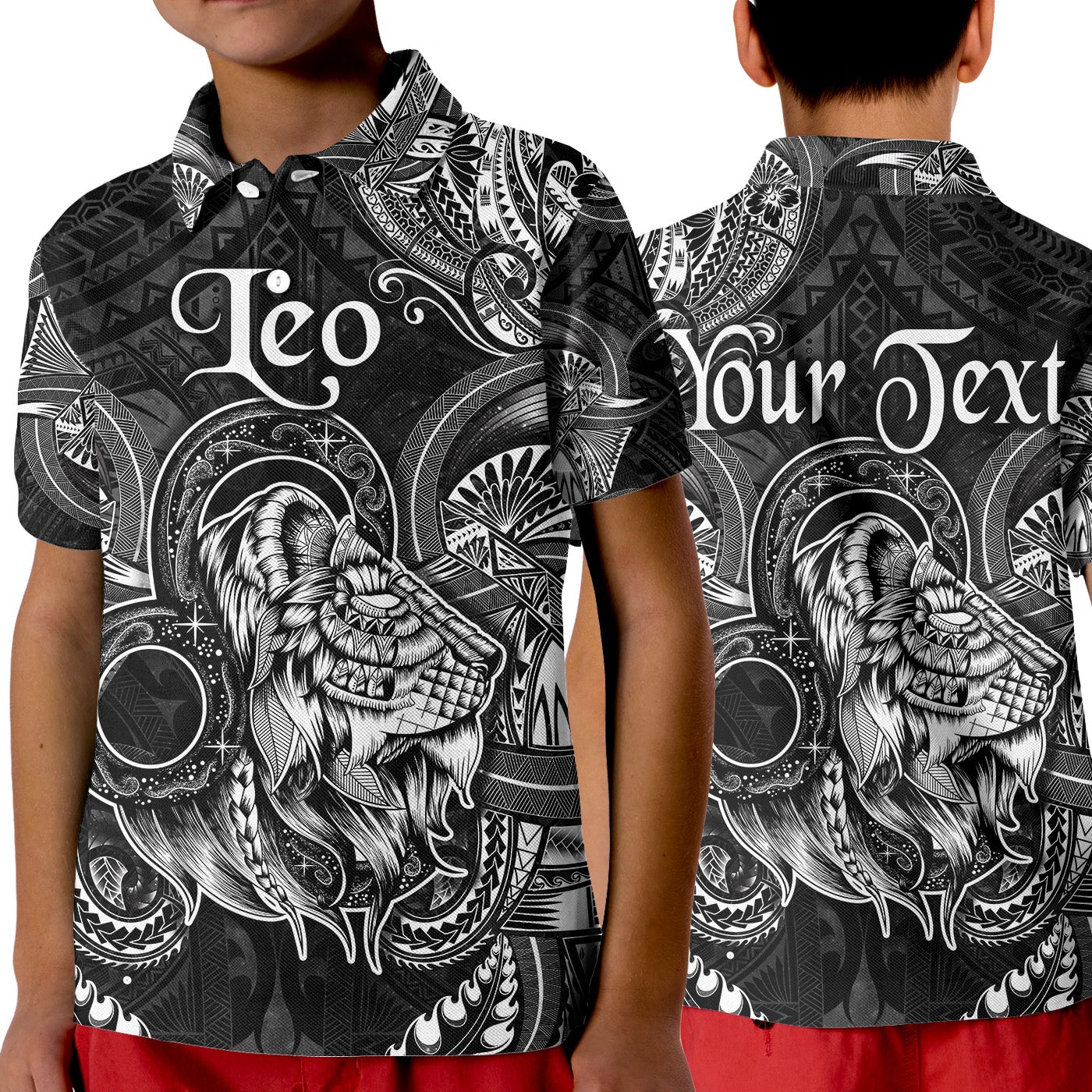 custom-personalised-leo-zodiac-polynesian-polo-shirt-kid-unique-style-black