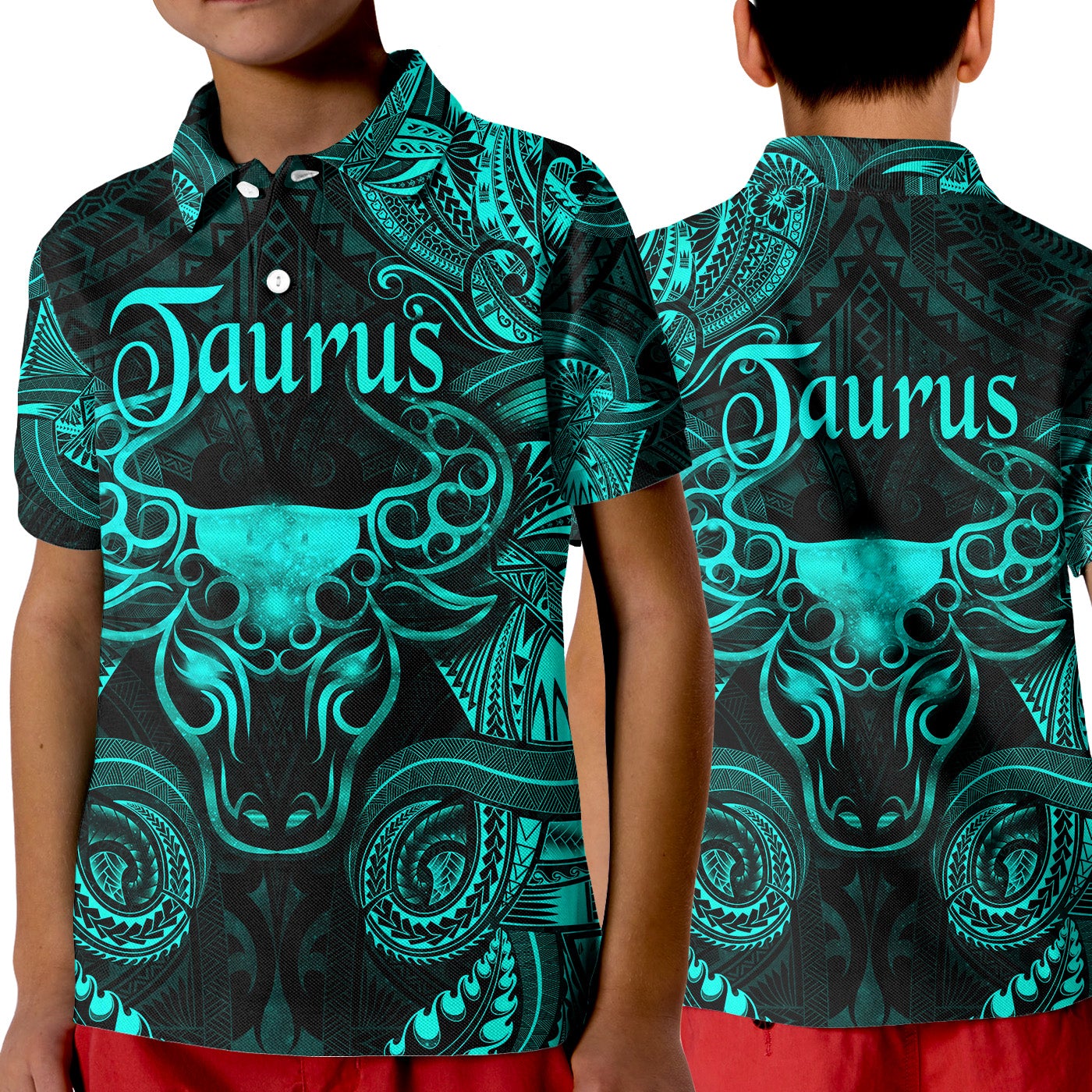 Taurus Zodiac Polynesian Polo Shirt KID Unique Style Turquoise LT8 - Wonder Print Shop