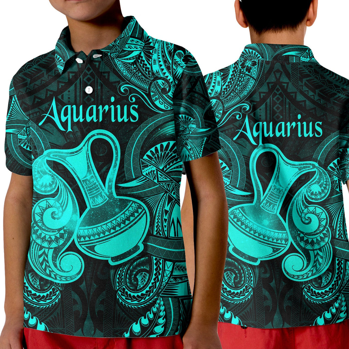 Aquarius Zodiac Polynesian Polo Shirt KID Unique Style Turquoise LT8 - Wonder Print Shop
