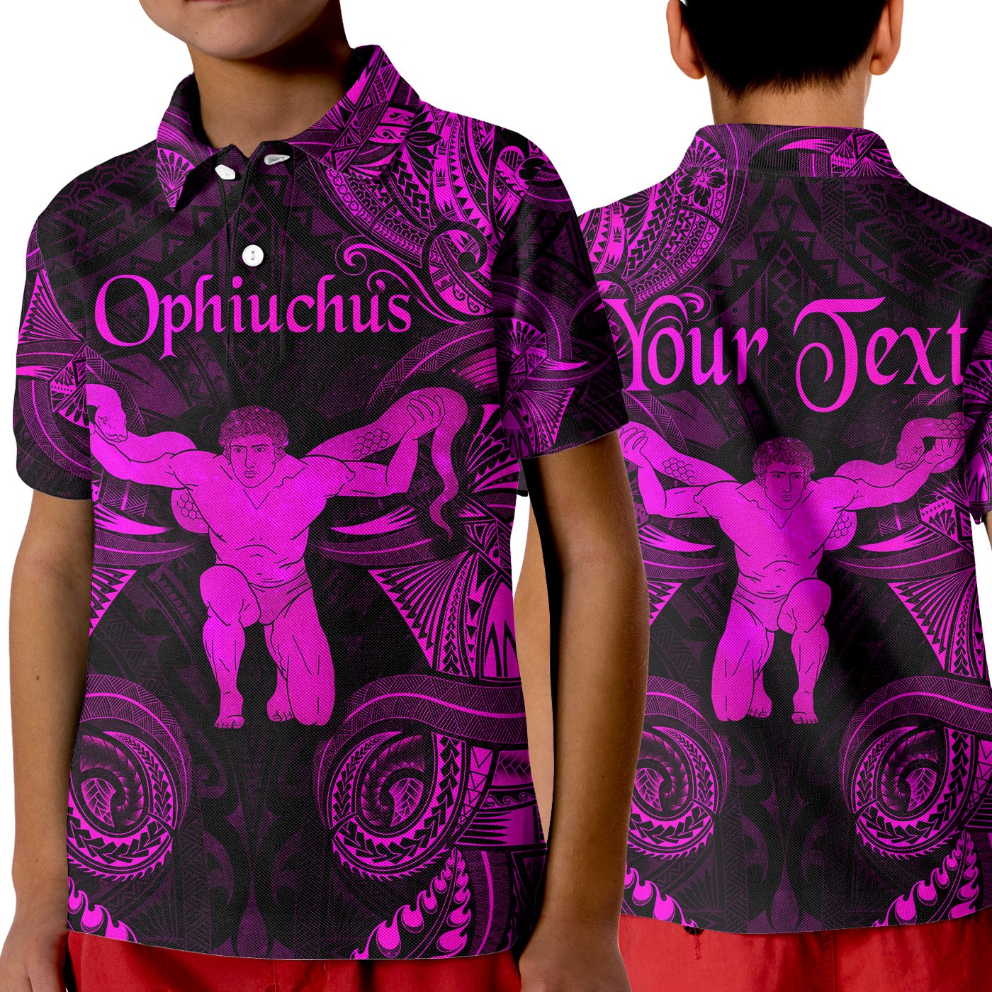 custom-personalised-ophiuchus-zodiac-polynesian-polo-shirt-kid-unique-style-pink