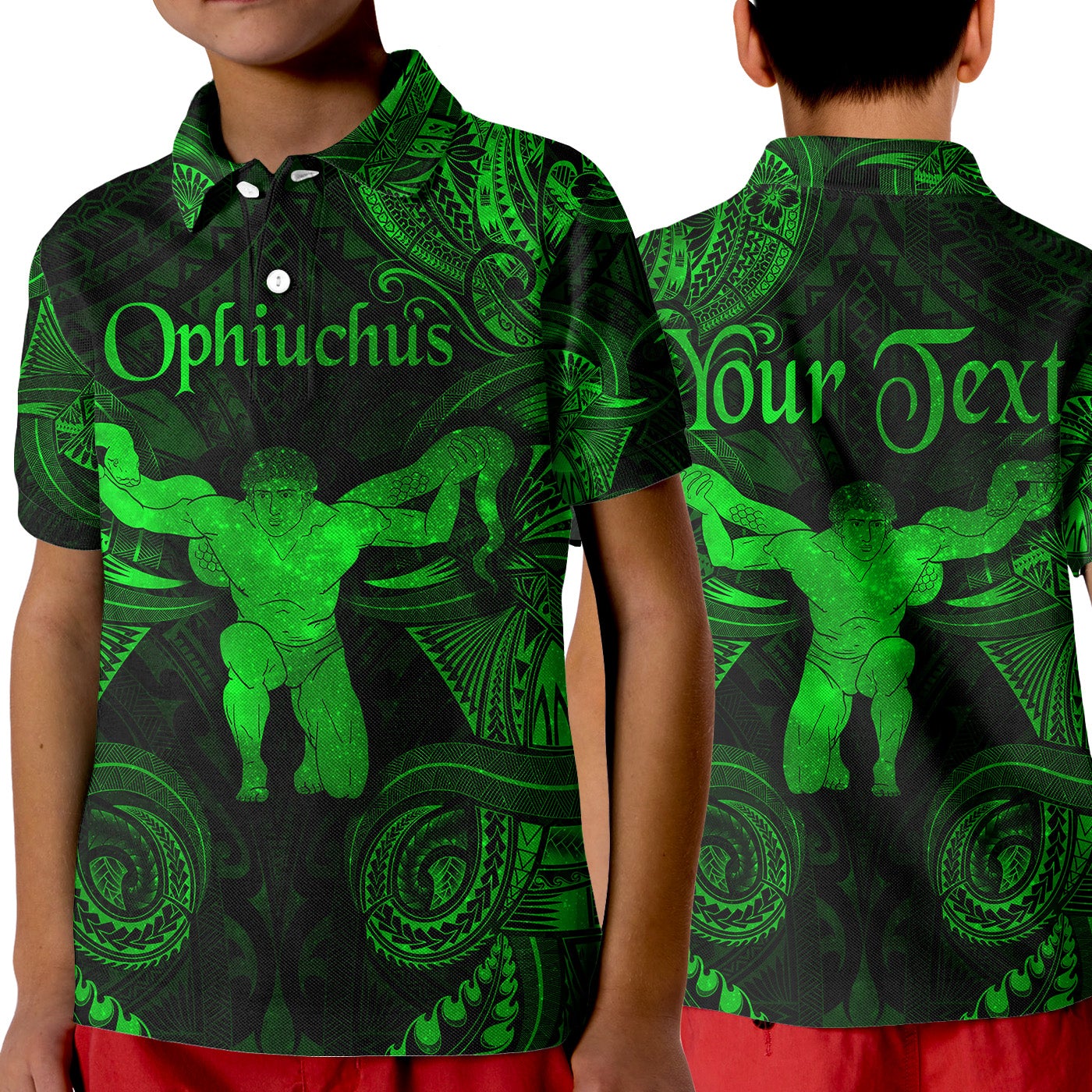 custom-personalised-ophiuchus-zodiac-polynesian-polo-shirt-kid-unique-style-green