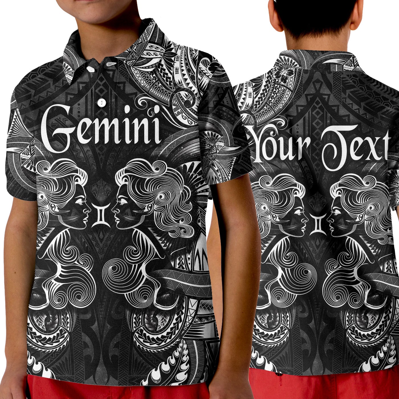 custom-personalised-gemini-zodiac-polynesian-polo-shirt-kid-unique-style-black