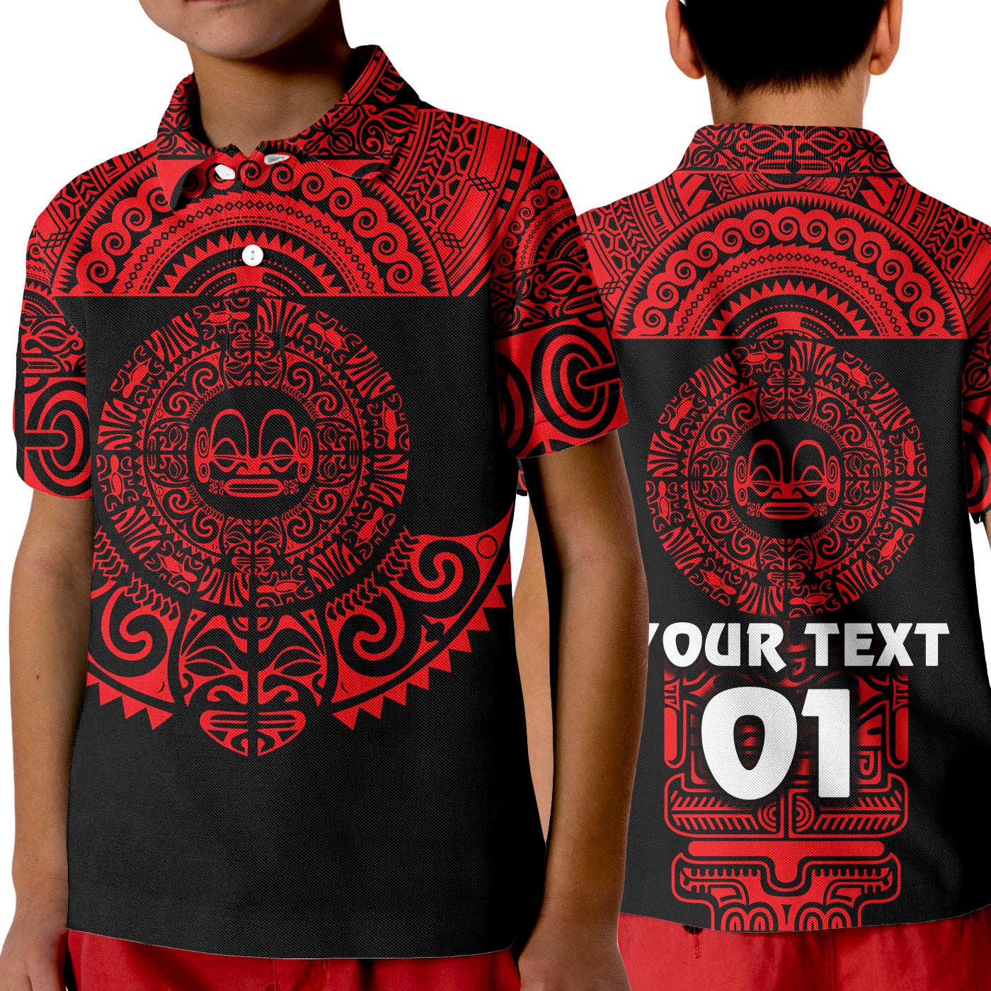 custom-personalised-marquesas-islands-polo-shirt-kid-marquesan-tattoo-simplified-version-red