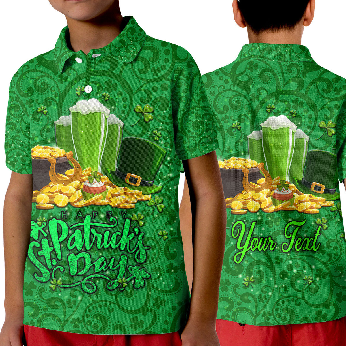 Custom Ireland Polo Shirt Happy Saint Patricks Day KID With Shamrock LT8 - Wonder Print Shop