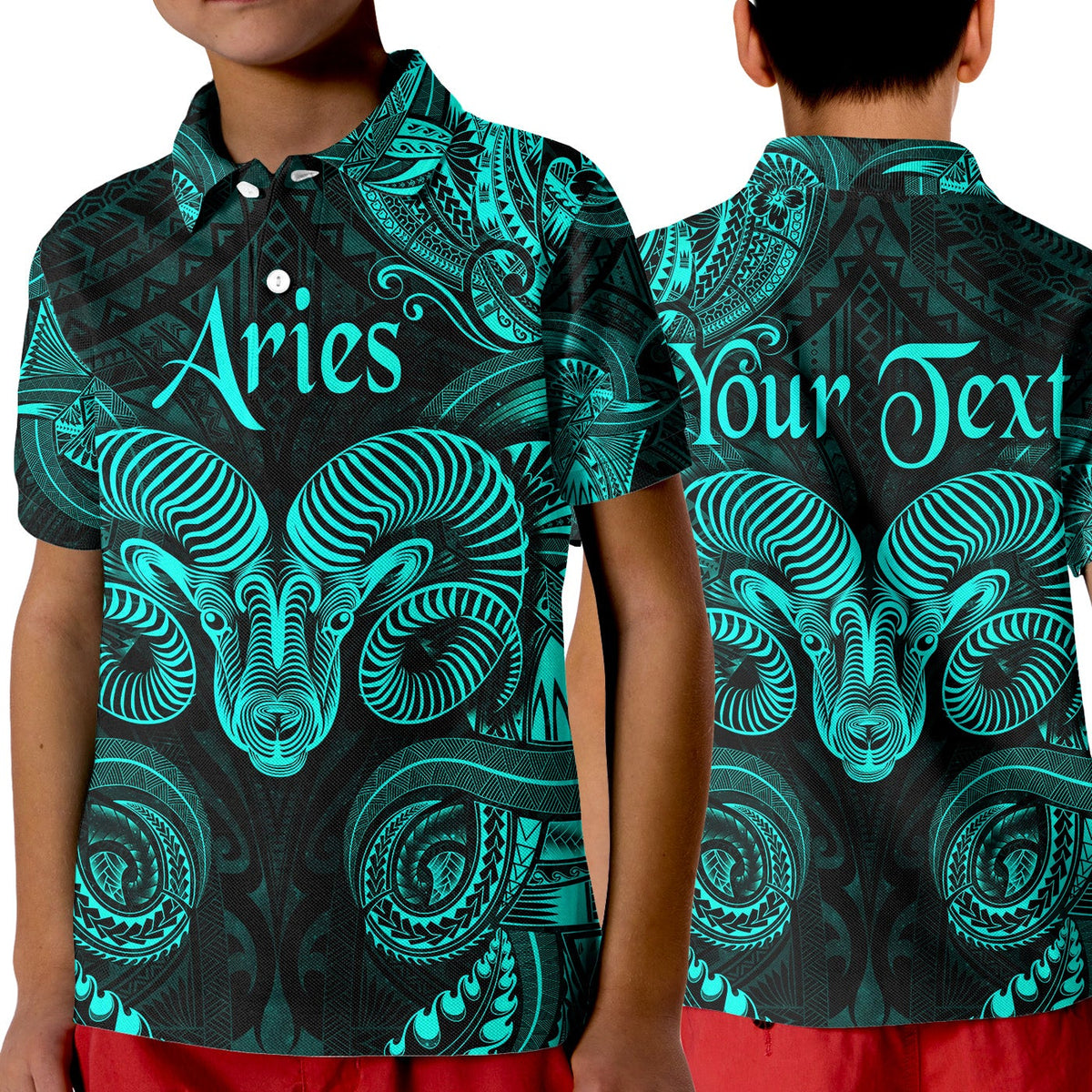Custom Aries Zodiac Polynesian Polo Shirt KID Unique Style Turquoise LT8 - Wonder Print Shop