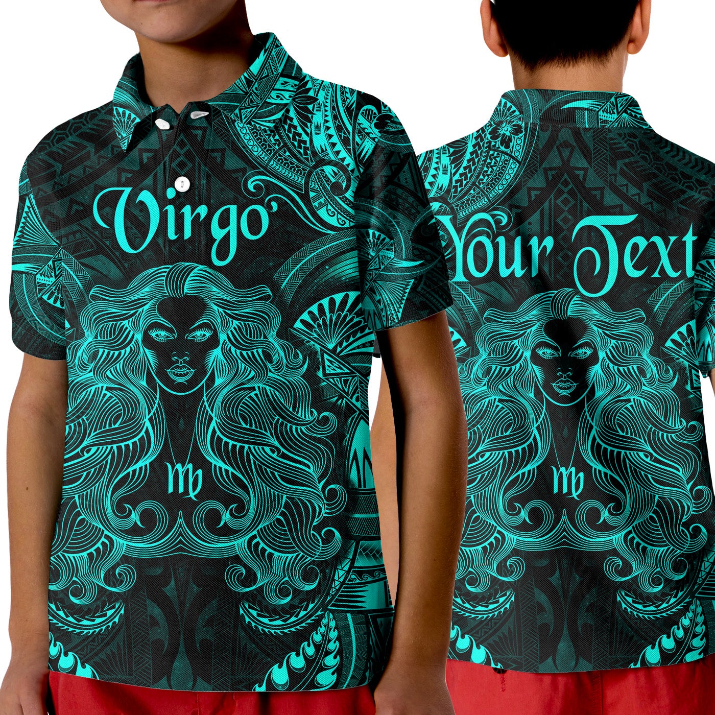 custom-personalised-virgo-zodiac-polynesian-polo-shirt-kid-unique-style-turquoise