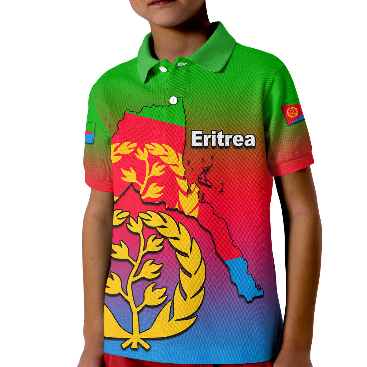 Custom Eritrea Polo Shirt KID Gradient Color Flag With Map LT6 - Wonder Print Shop