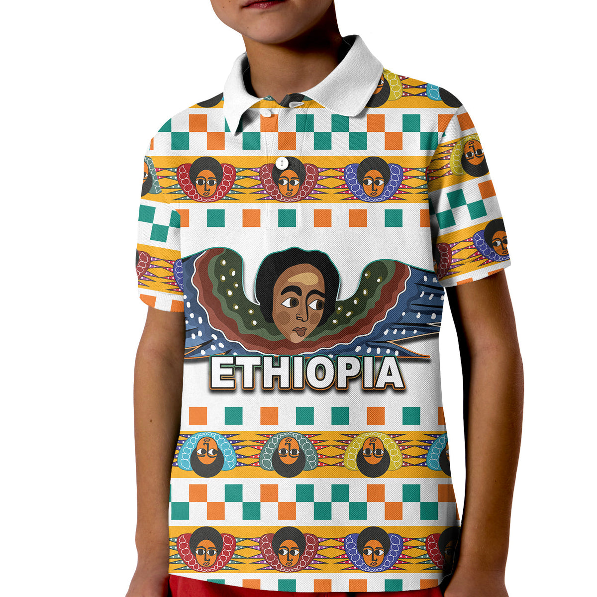 Custom Ethiopia Polo Shirt KID Ethiopian Church Angels White LT6 - Wonder Print Shop