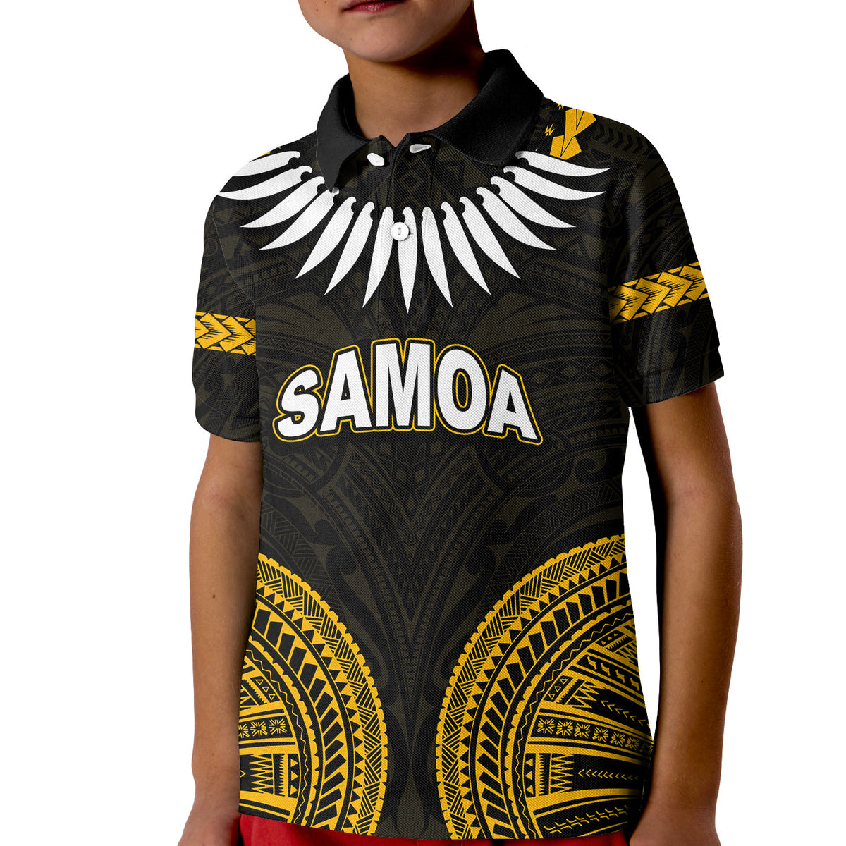 Custom Samoa Ula Nifo Tribal Polo Shirt KID Gold Style LT6 - Wonder Print Shop