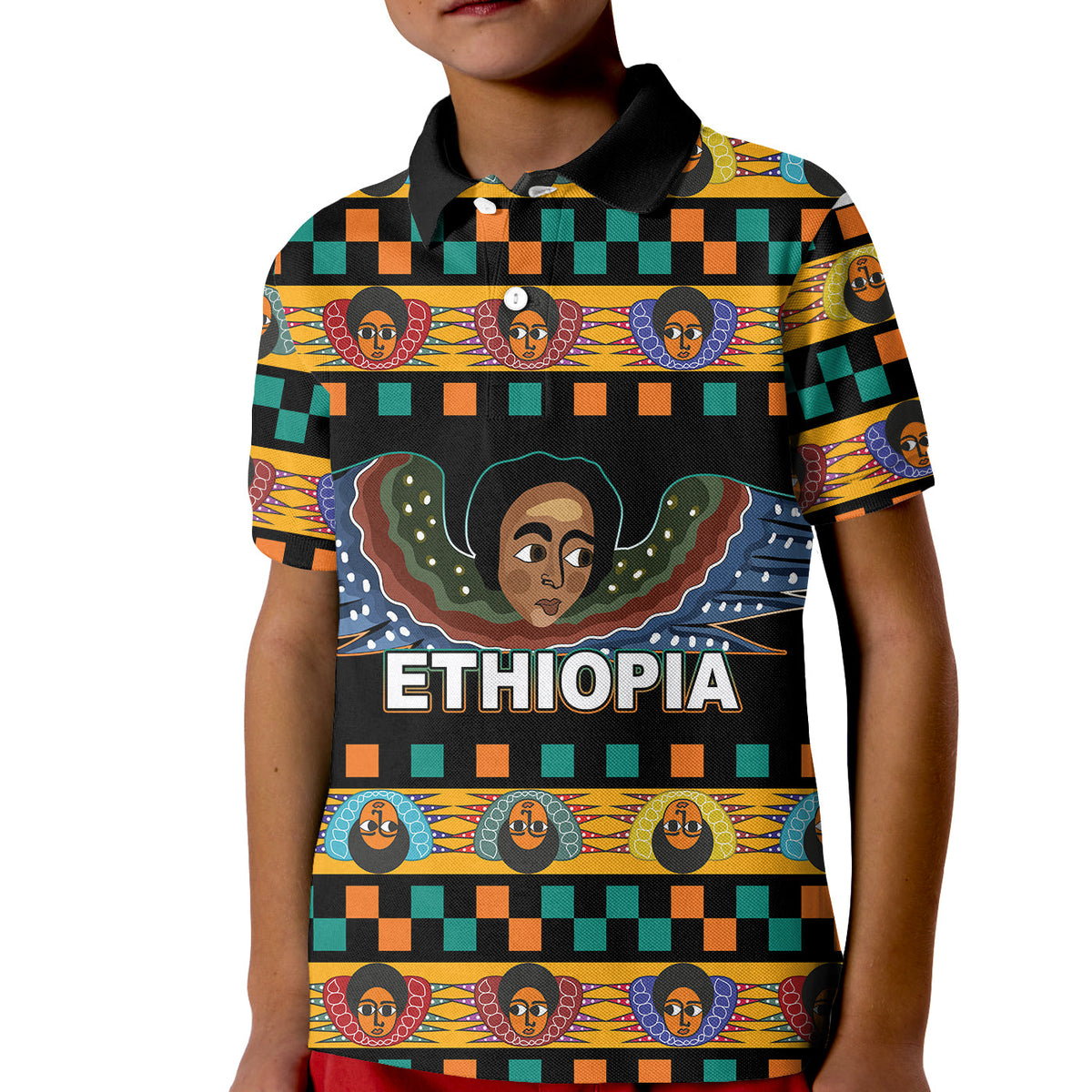 Custom Ethiopia Polo Shirt KID Ethiopian Church Angels Black LT6 - Wonder Print Shop