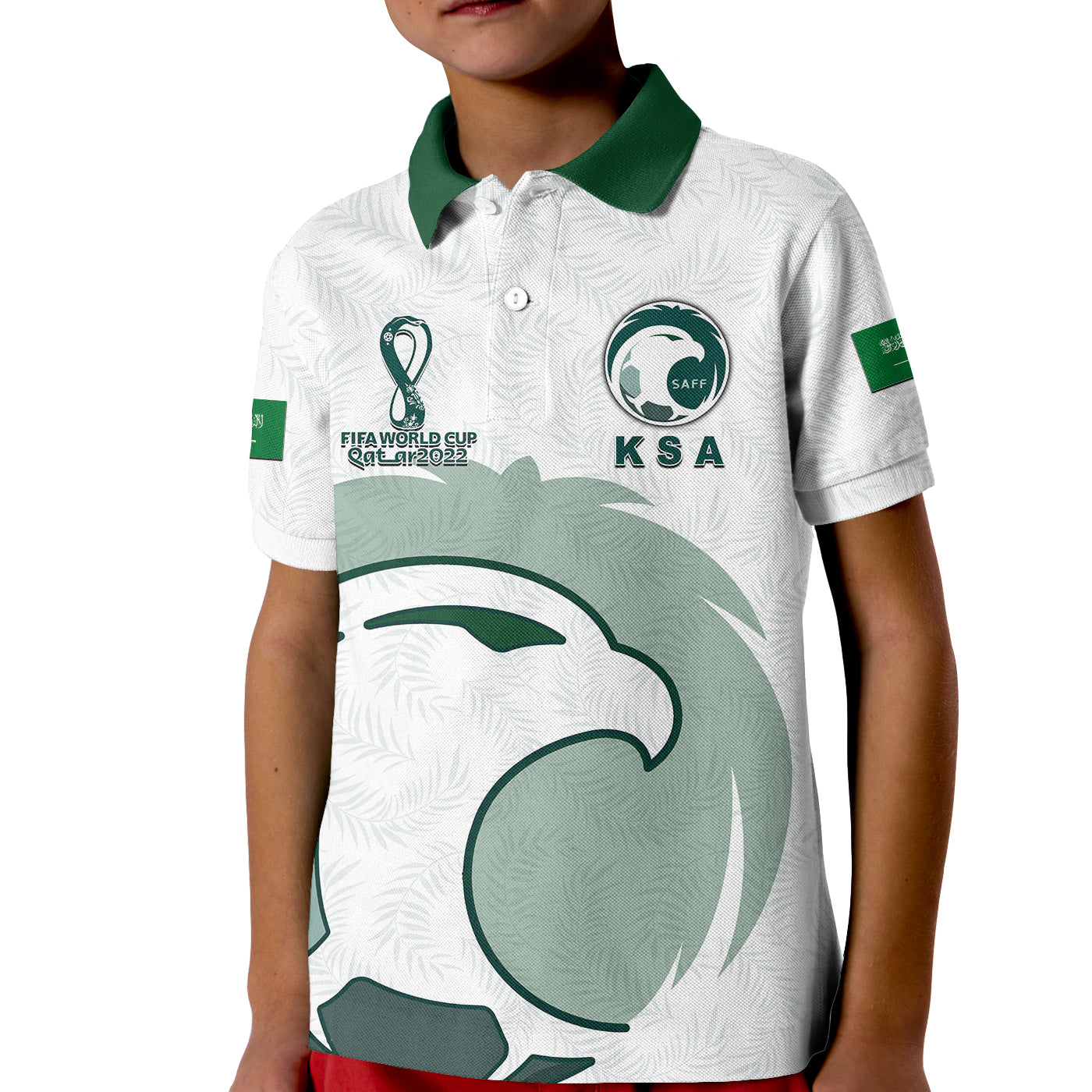 (Custom Personalised And Number) Saudi Arabia Soccer World Cup 2022 Polo Shirt KID White Jersey 