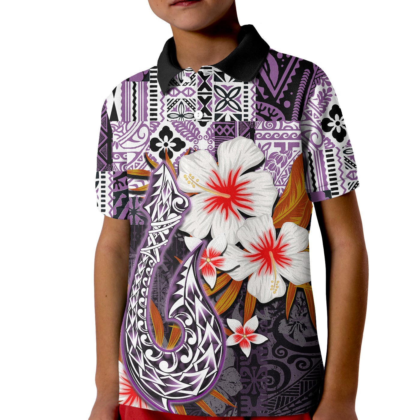 custom-personalised-hawaii-fish-hook-polo-shirt-kid-purple-style