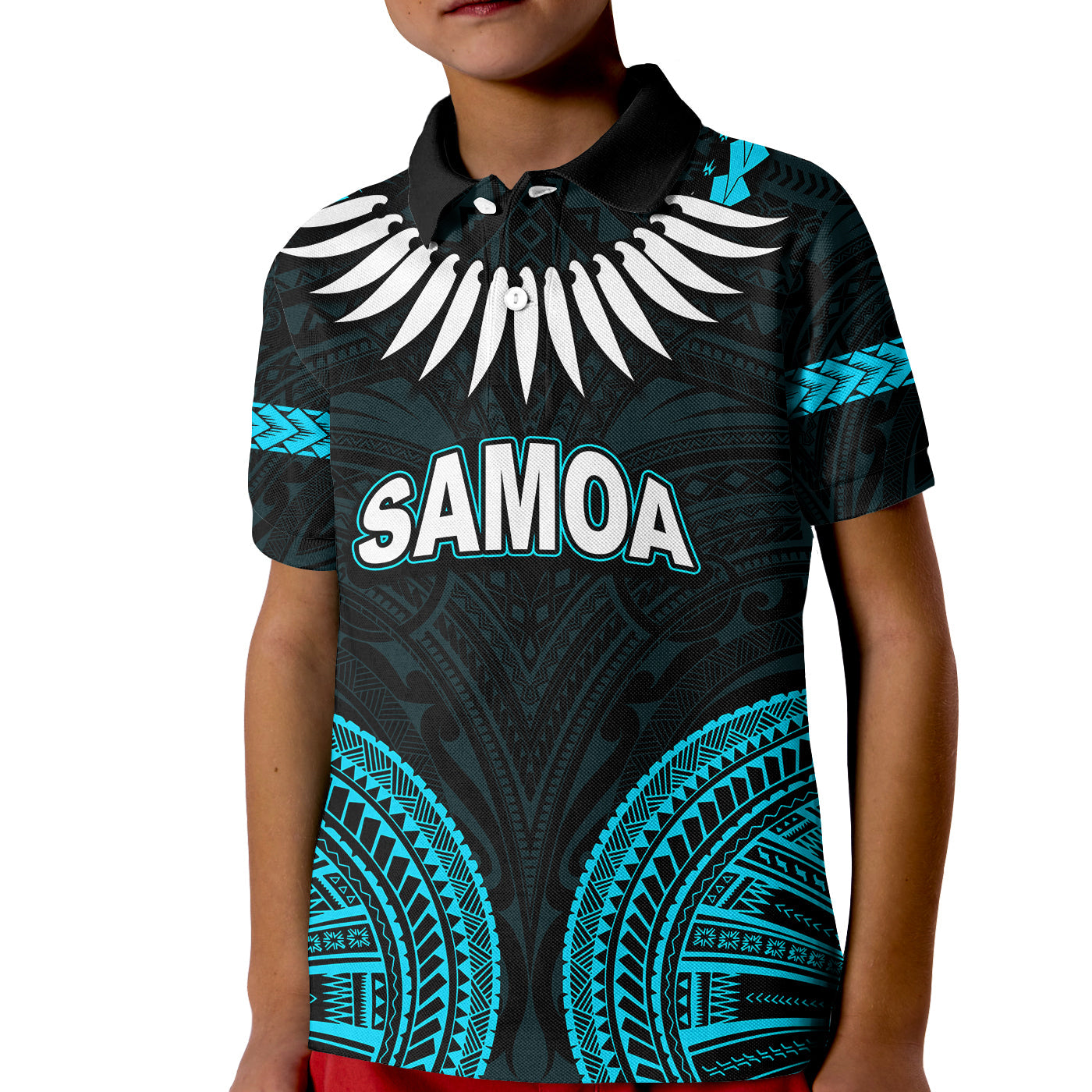 Custom Samoa Ula Nifo Tribal Polo Shirt KID Blue Style LT6 - Wonder Print Shop