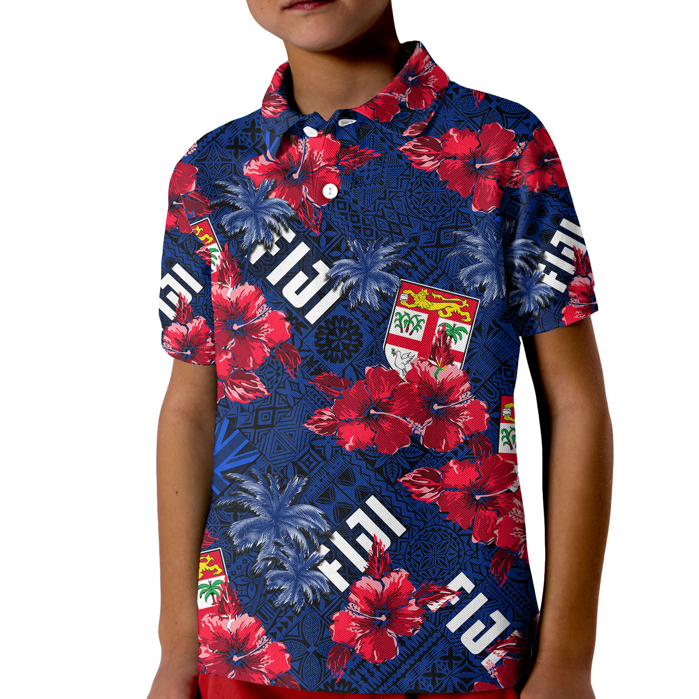 Hibiscus Fiji Polo Shirt KID Hawaii Style No.2 LT6 - Wonder Print Shop