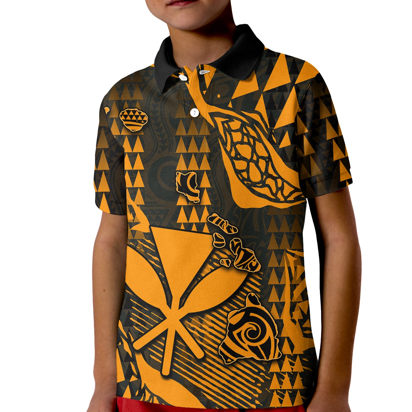 custom-personalised-hawaii-kanaka-map-polo-shirt-kid-orange-style