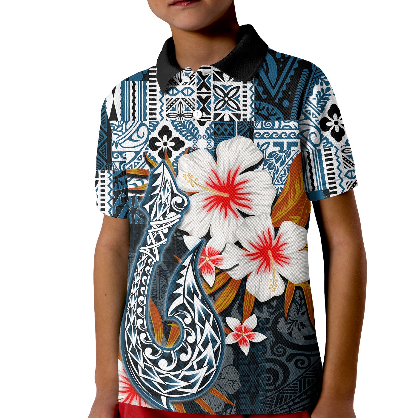 custom-personalised-hawaii-fish-hook-polo-shirt-kid-blue-style