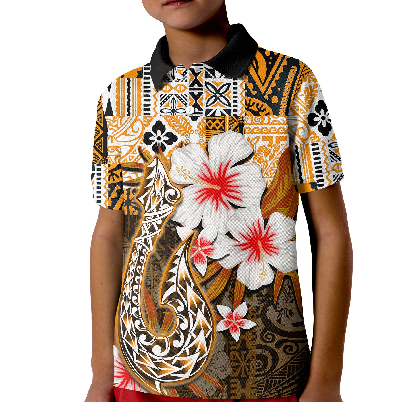 custom-personalised-hawaii-fish-hook-polo-shirt-kid-orange-style