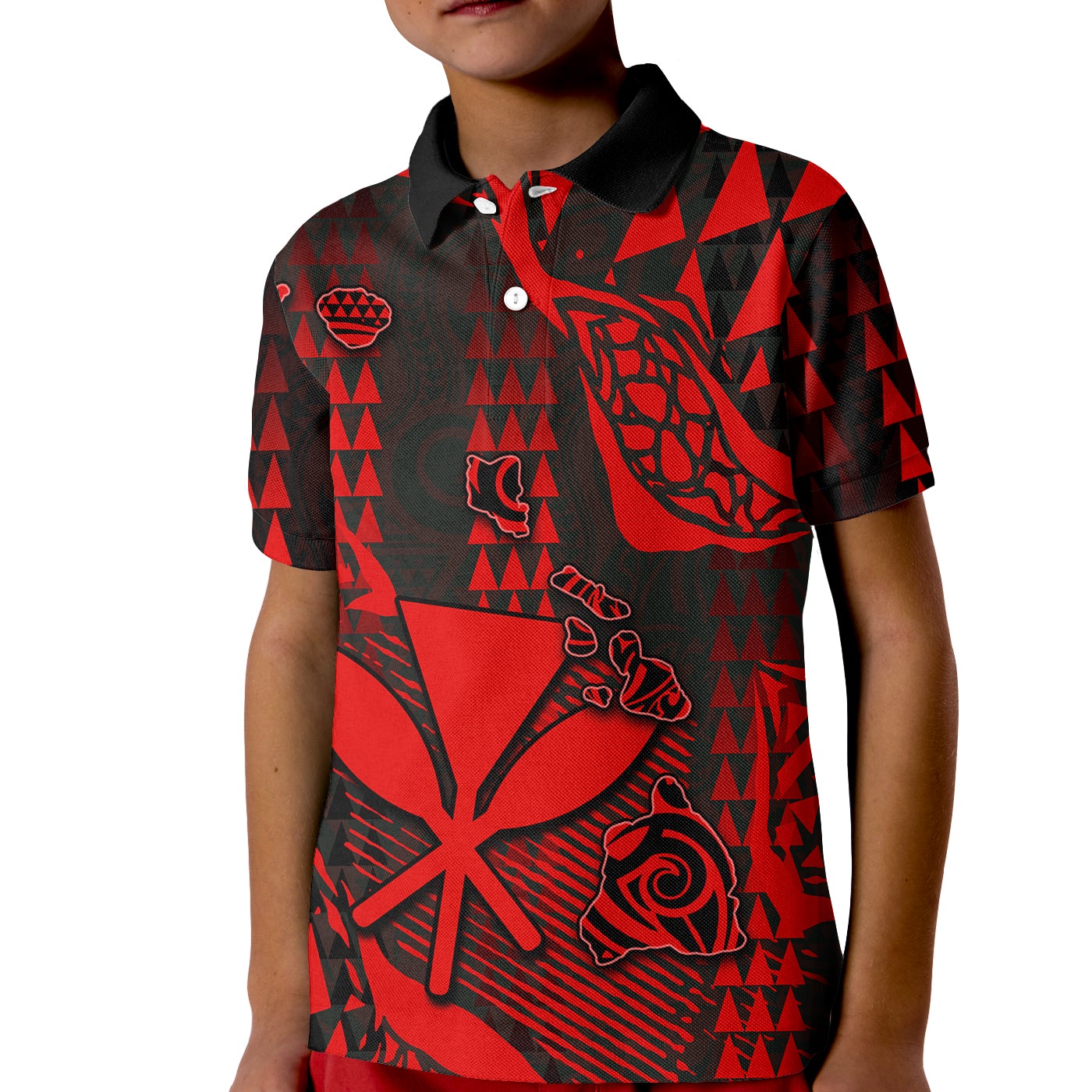 custom-personalised-hawaii-kanaka-map-polo-shirt-kid-red-style