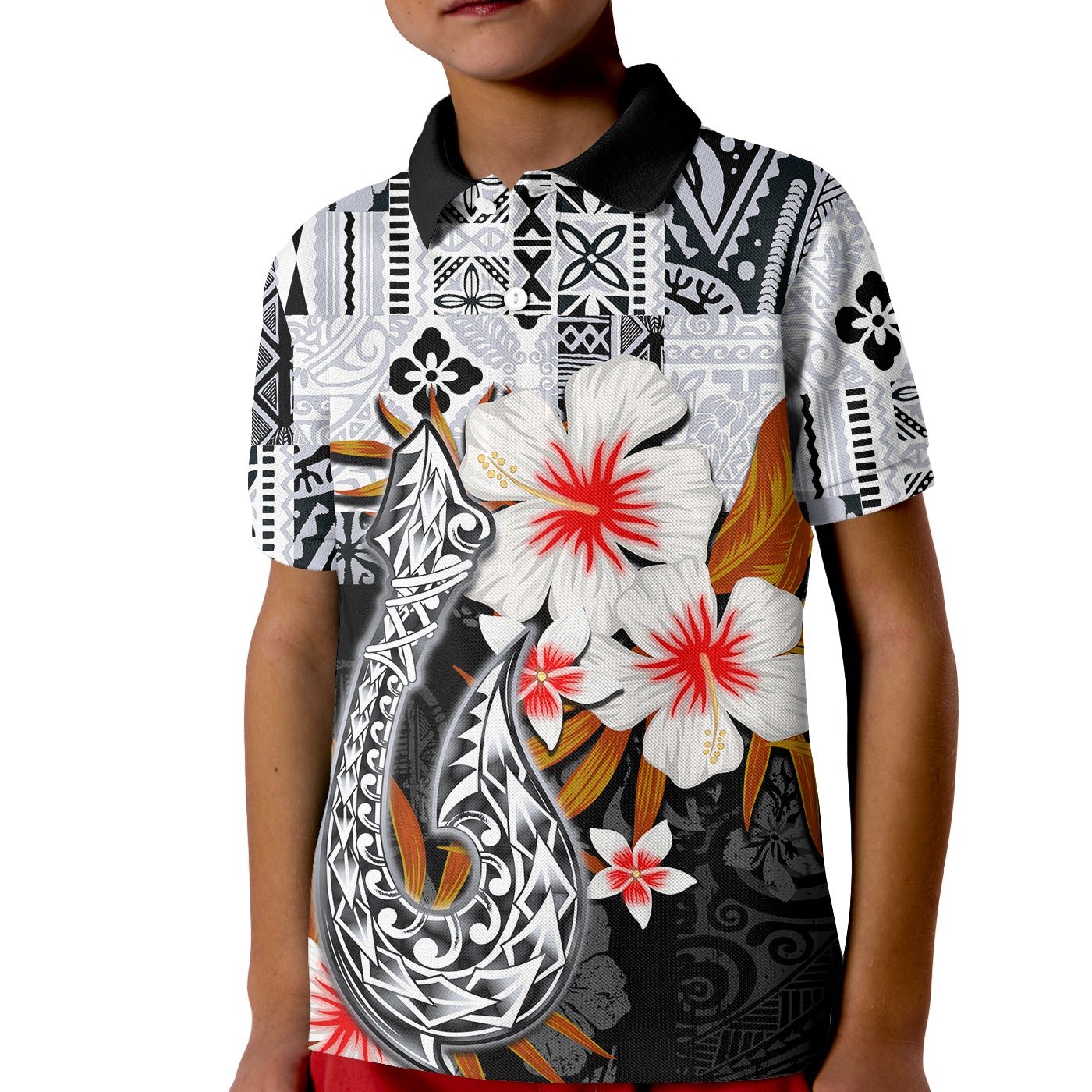 custom-personalised-hawaii-fish-hook-polo-shirt-kid-black-style