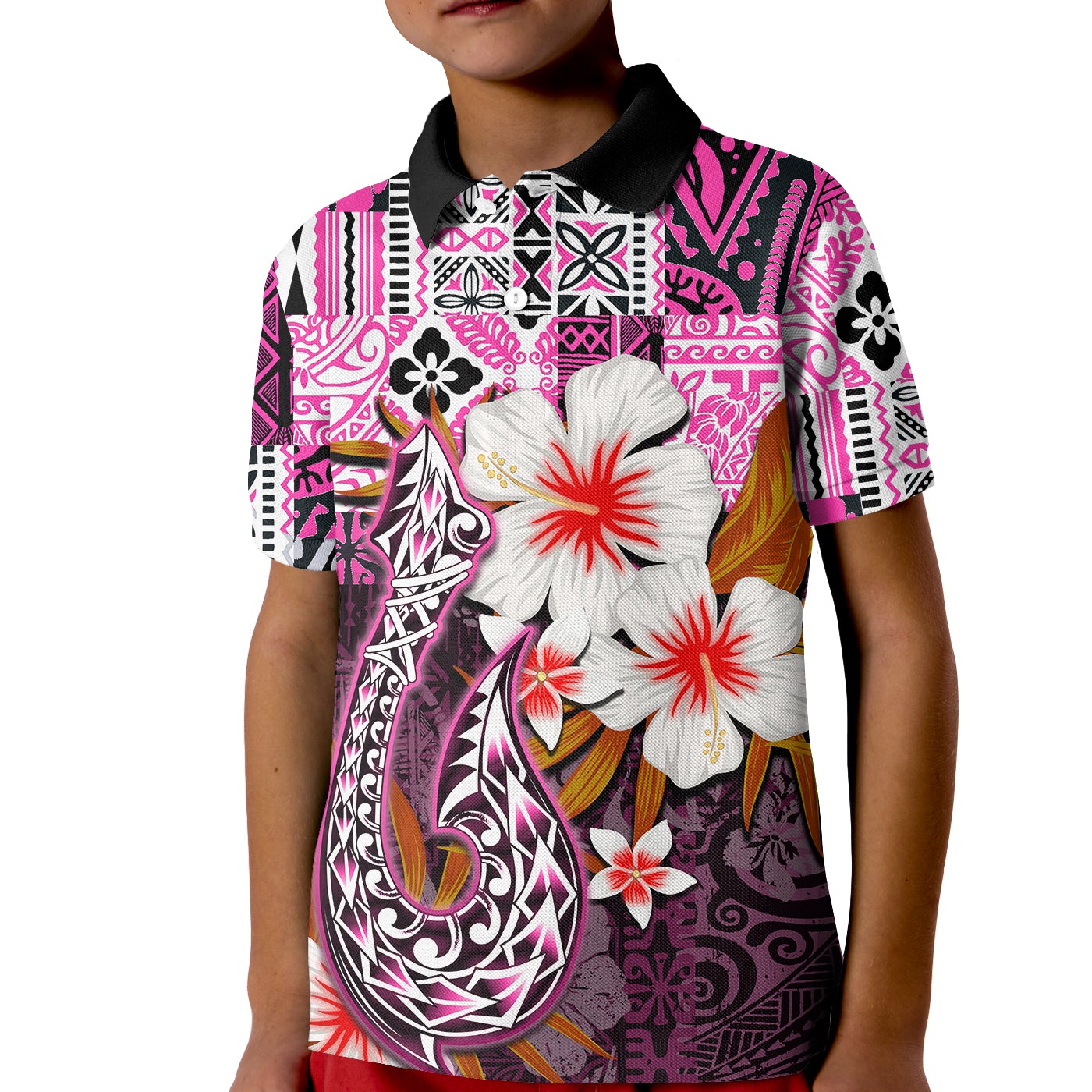 custom-personalised-hawaii-fish-hook-polo-shirt-kid-pink-style